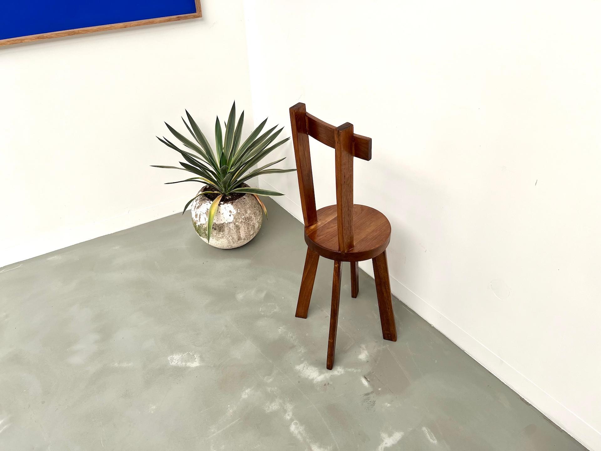 Brutalist Solid Oak Chair, France 1950s en venta 8