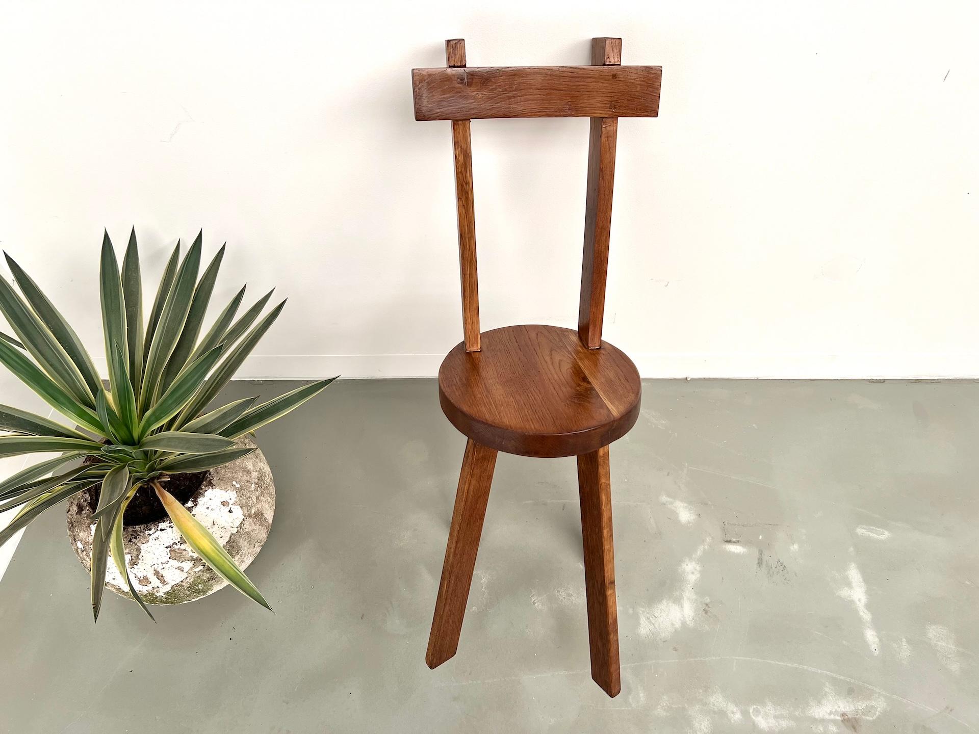 Brutalist Solid Oak Chair, France 1950s en venta 10