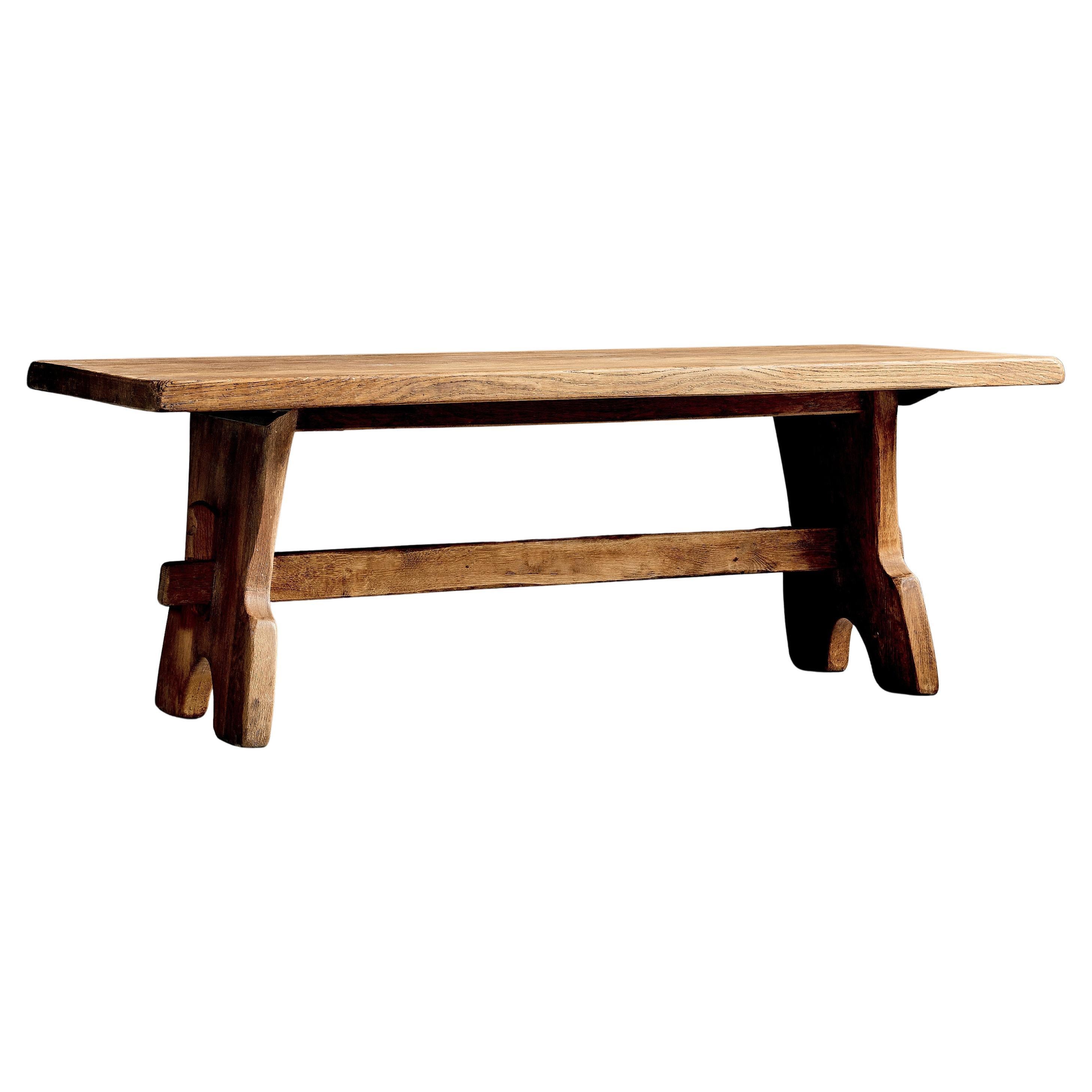 Brutalist solid Oak Coffee Table by De Puydt Belgium, 1970s