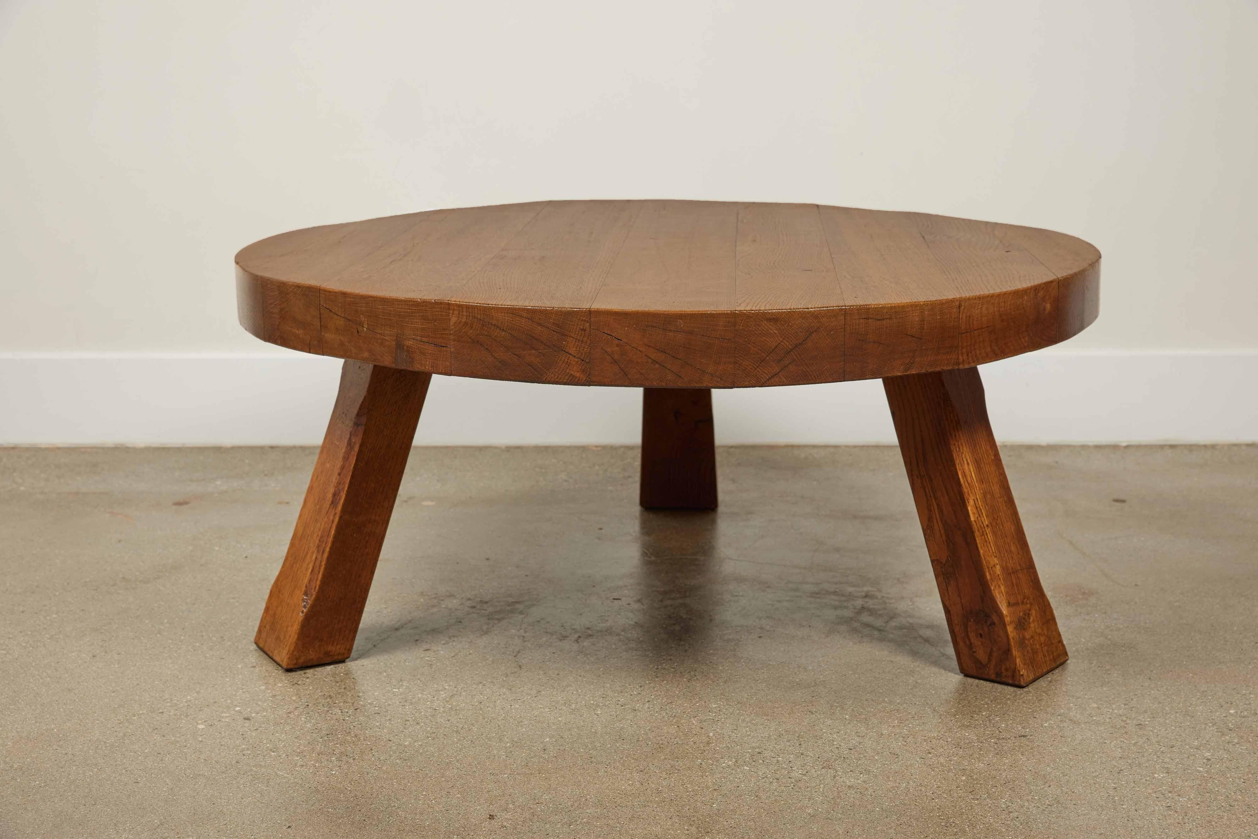 Brutalist Solid Oak Coffee Table, Europe 1960s In Good Condition For Sale In Santa Monica, CA