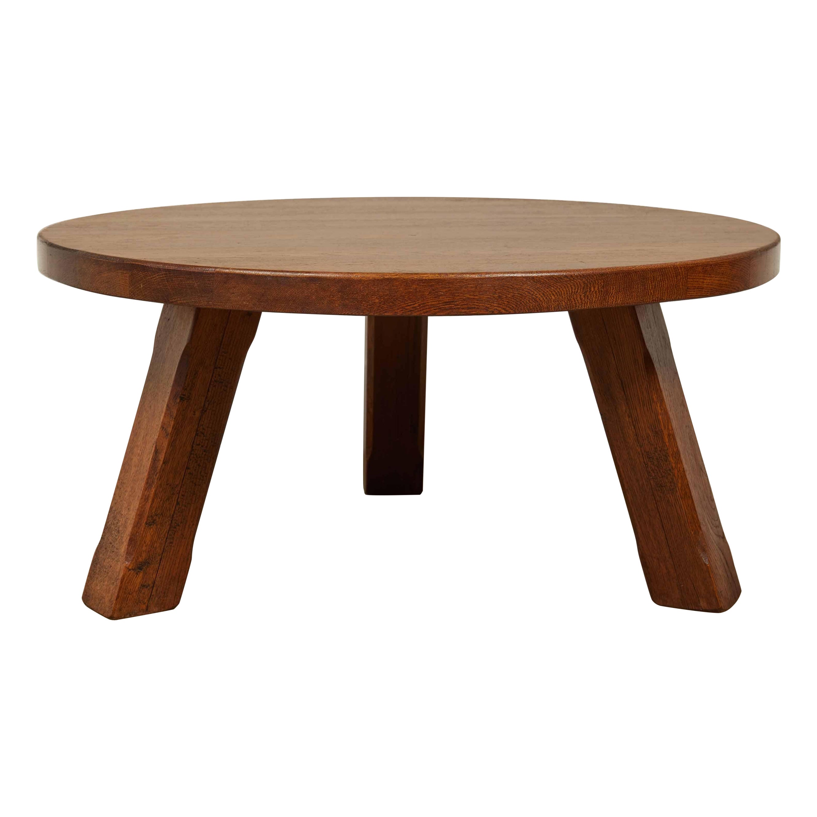 Brutalist Solid Oak Coffee Table, Europe 1960s