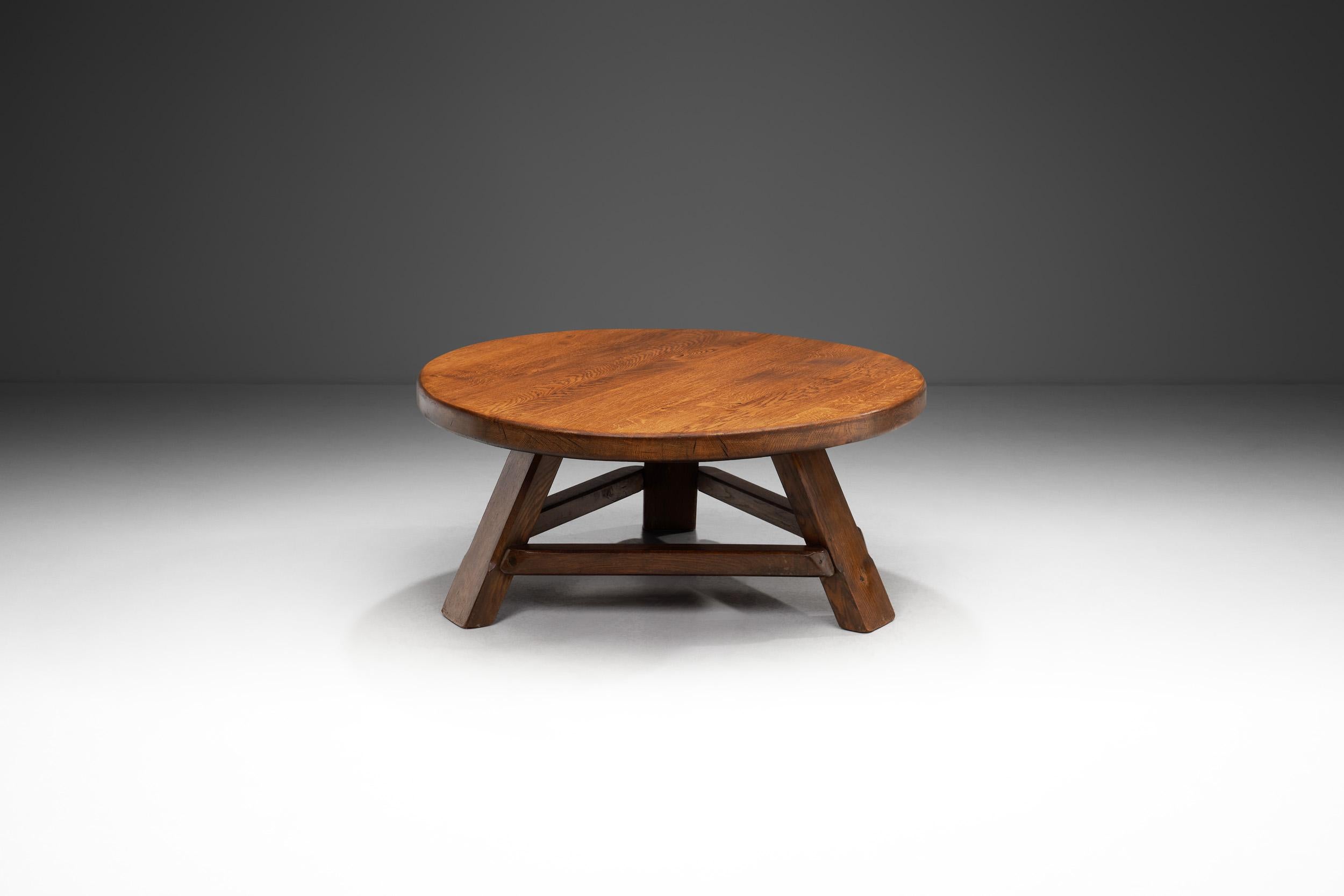 European Brutalist Solid Oak Coffee Table, Europe ca 1960s For Sale