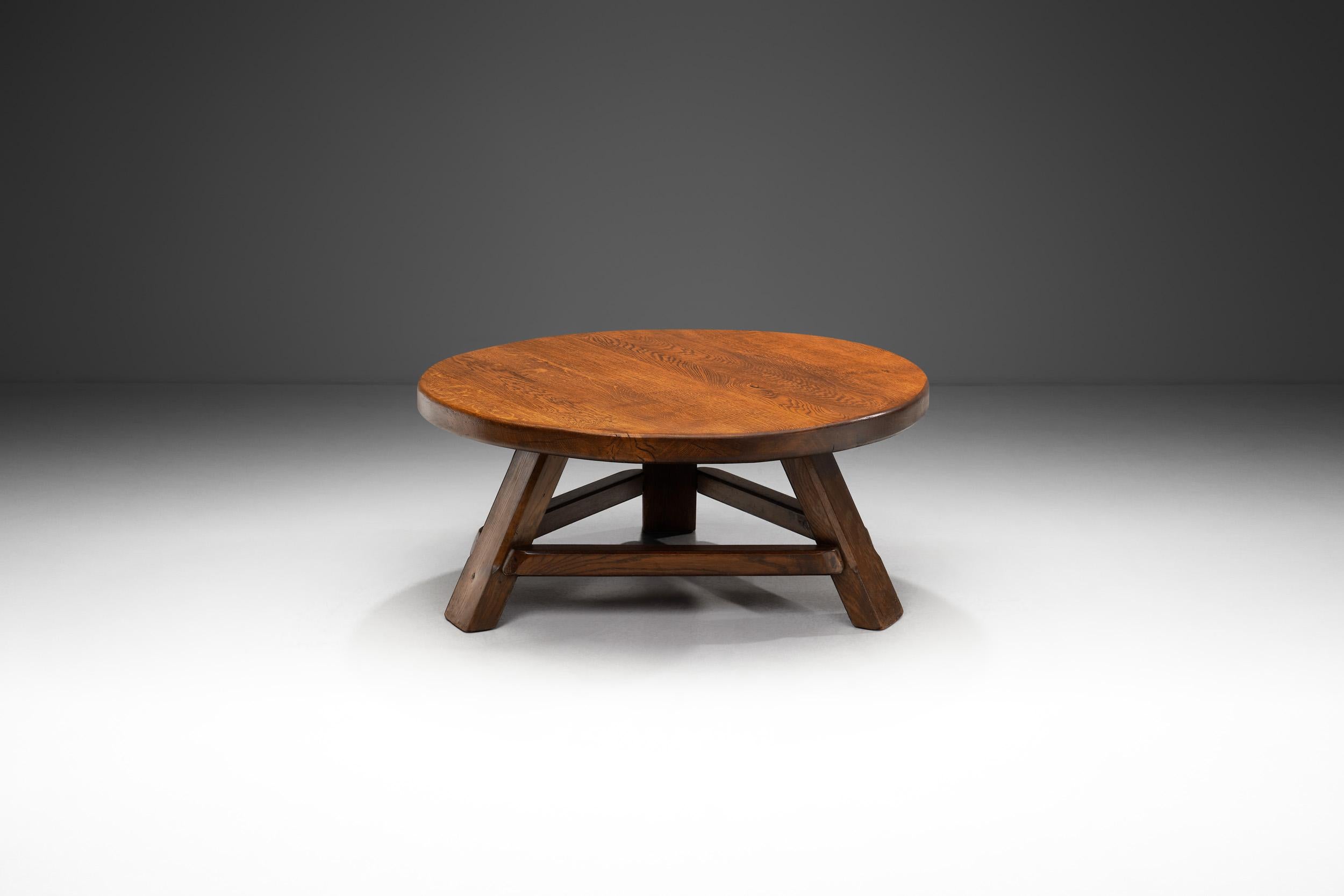 Mid-20th Century Brutalist Solid Oak Coffee Table, Europe ca 1960s For Sale