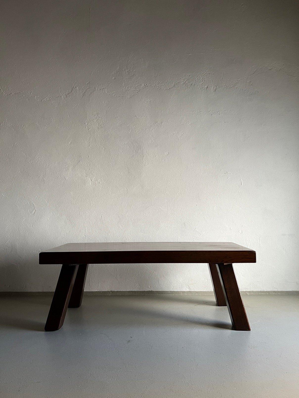 Vintage brutalist coffee table made of solid oak.

