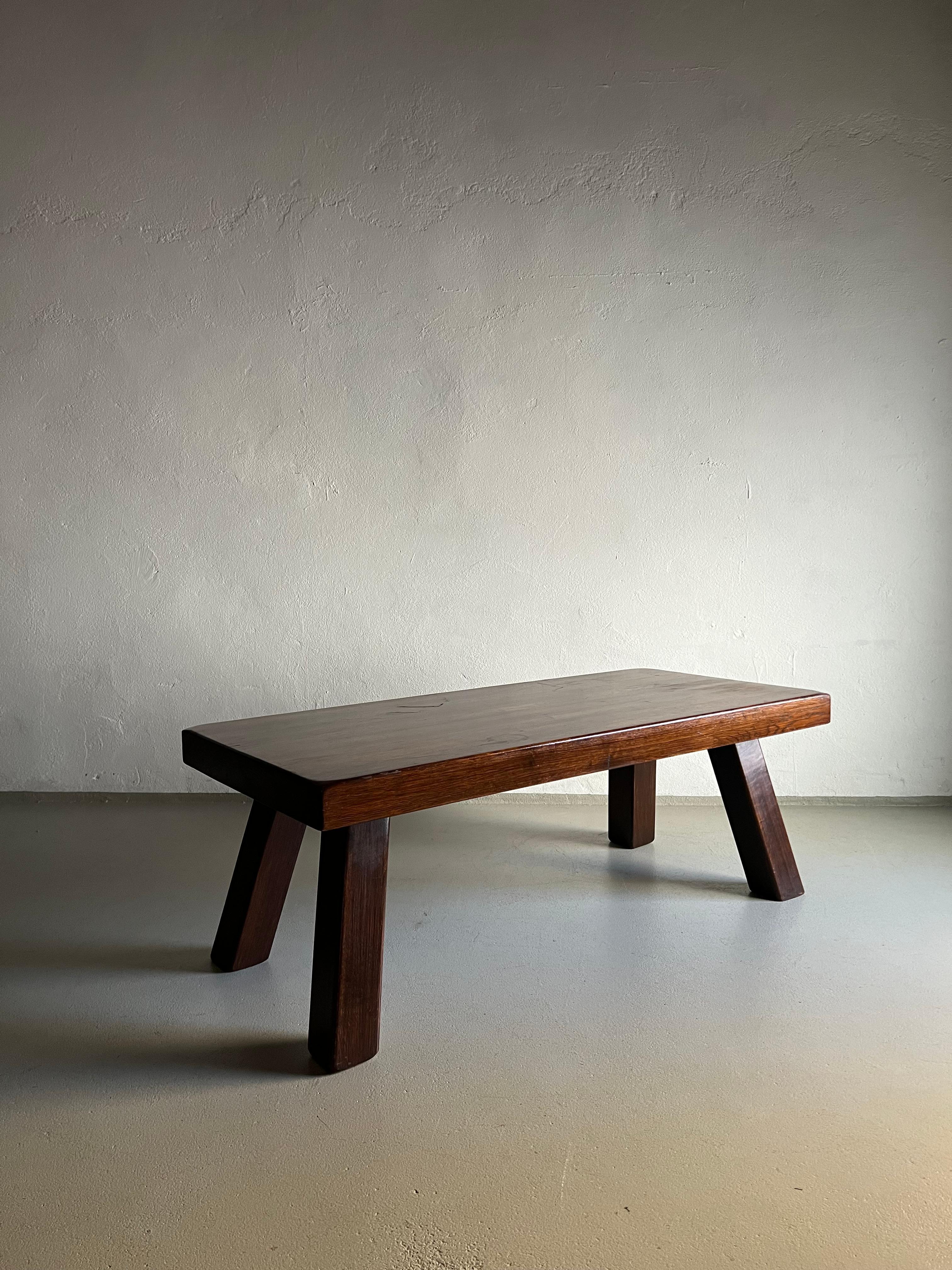 Dutch Brutalist Solid Oak Coffee Table, Netherlands, 1970s For Sale