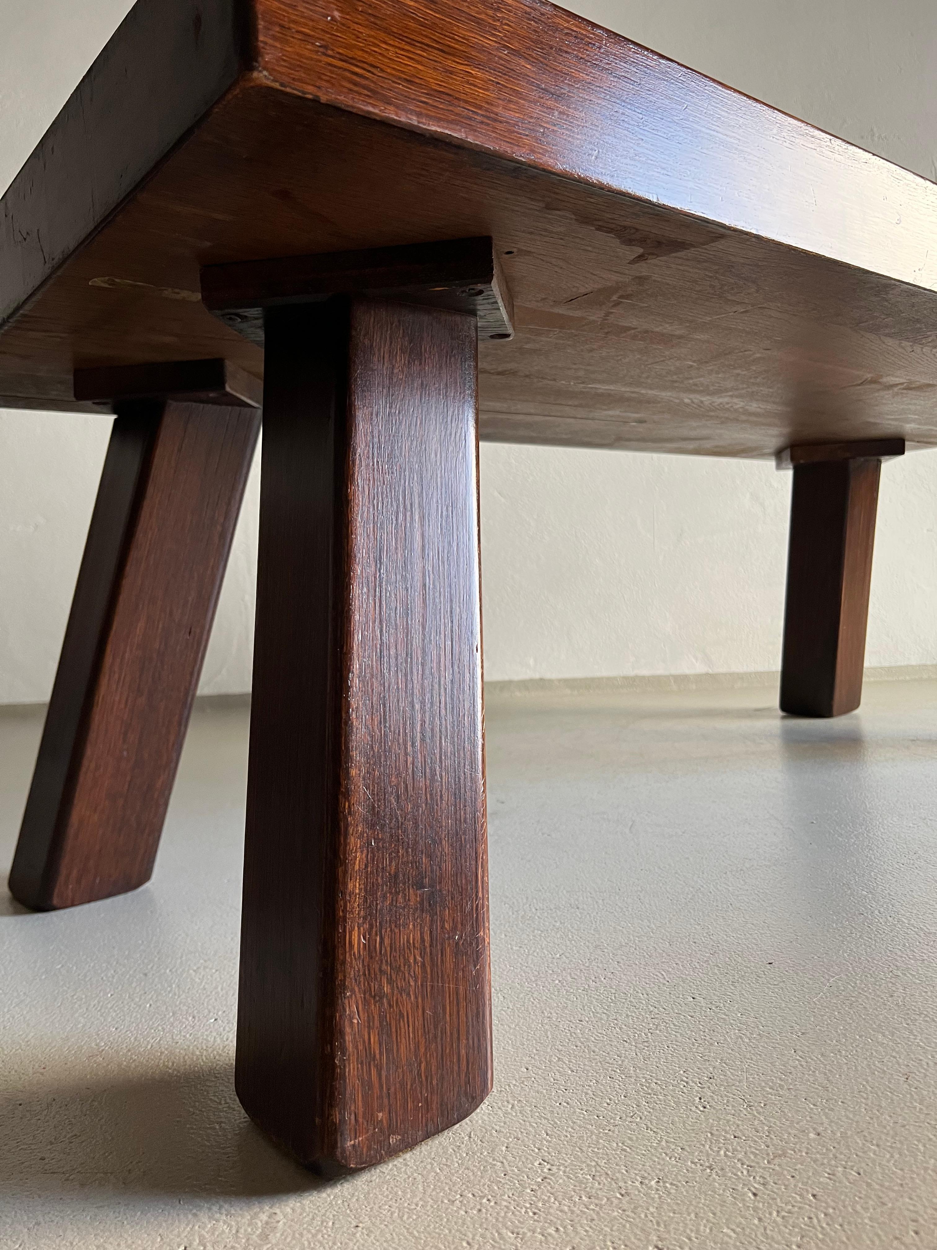 Late 20th Century Brutalist Solid Oak Coffee Table, Netherlands, 1970s For Sale