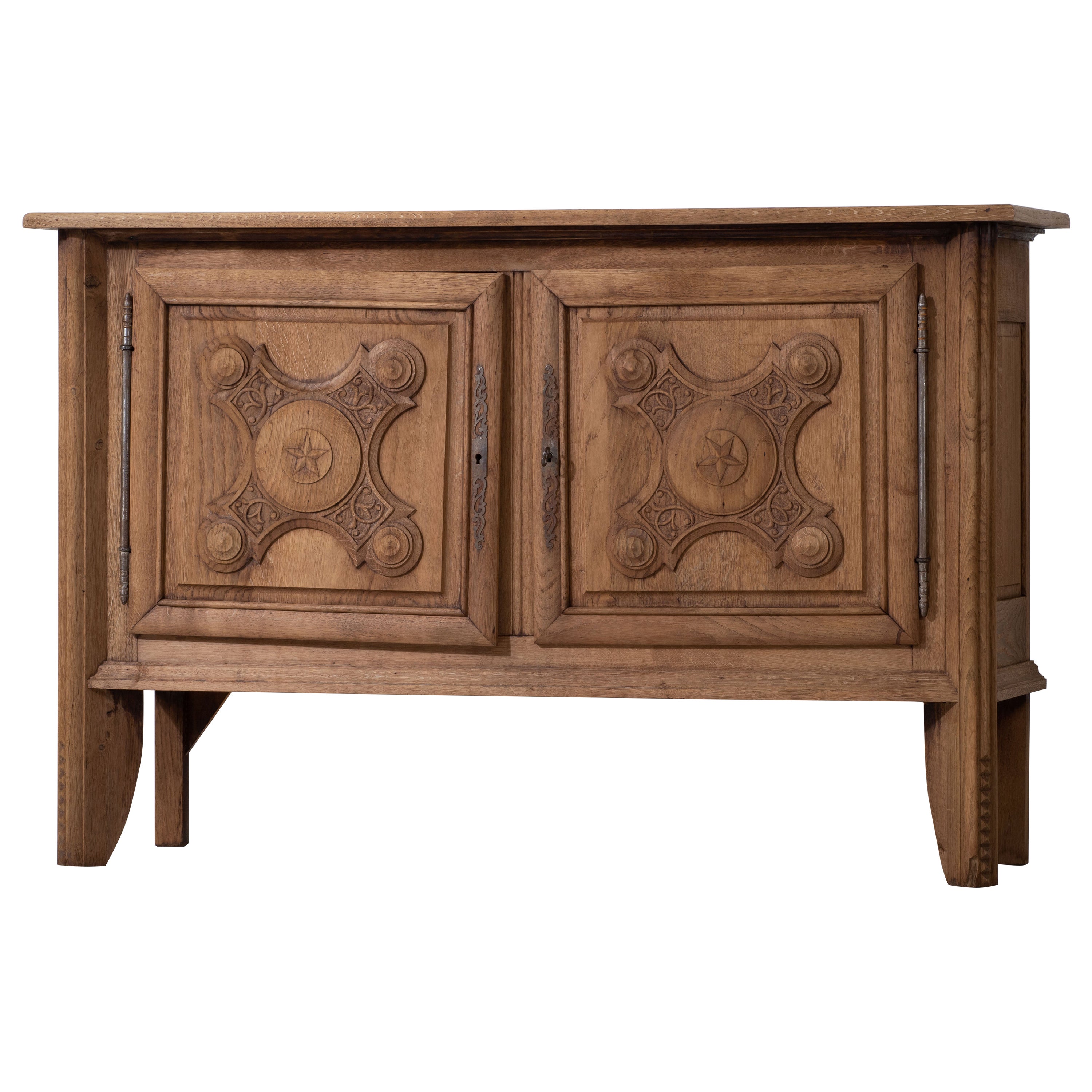Brutalist Solid Oak Credenza, Spain, 1960