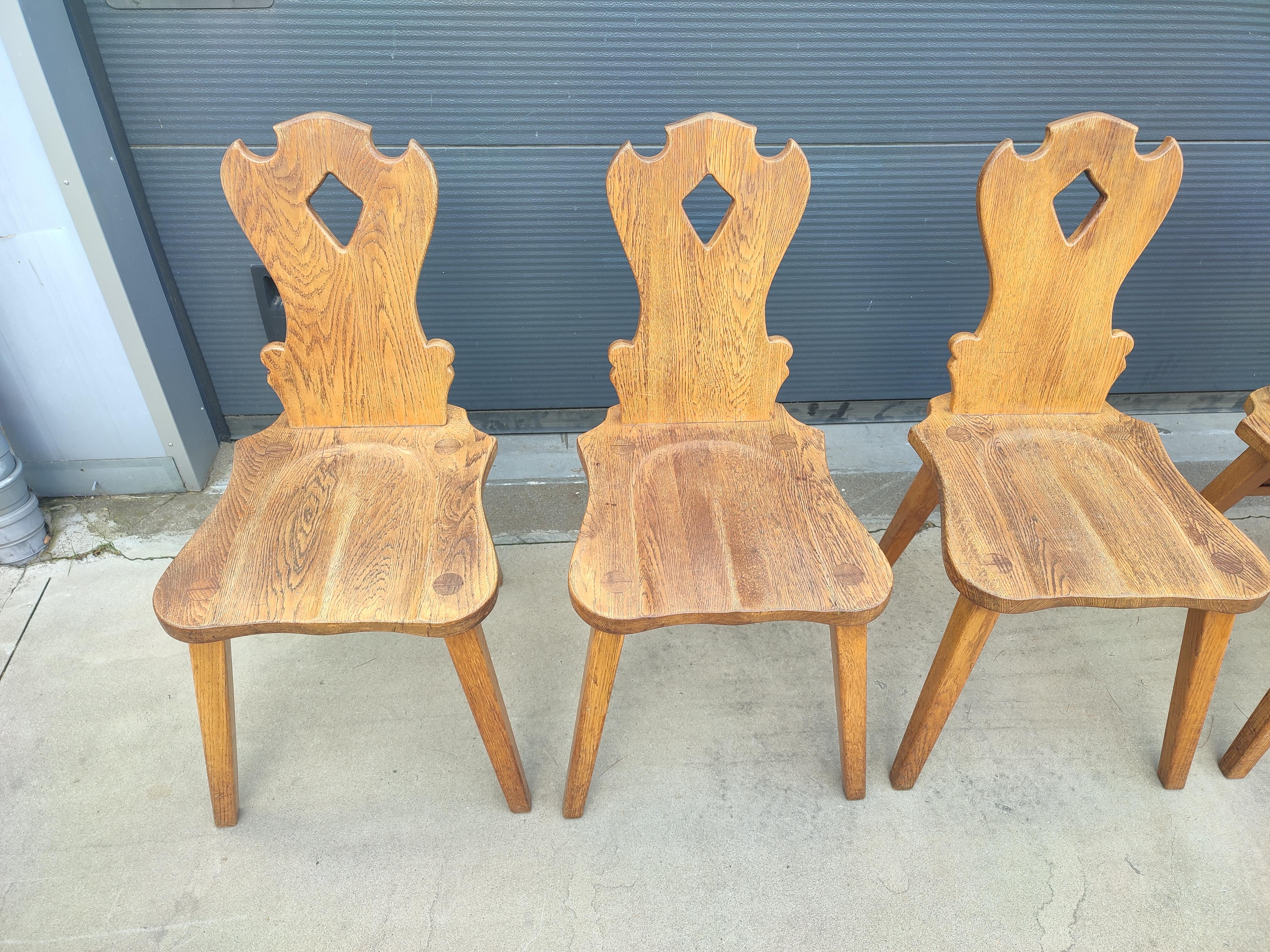 Brutalist Solid Oak Dining Chairs Set of 6 For Sale 4