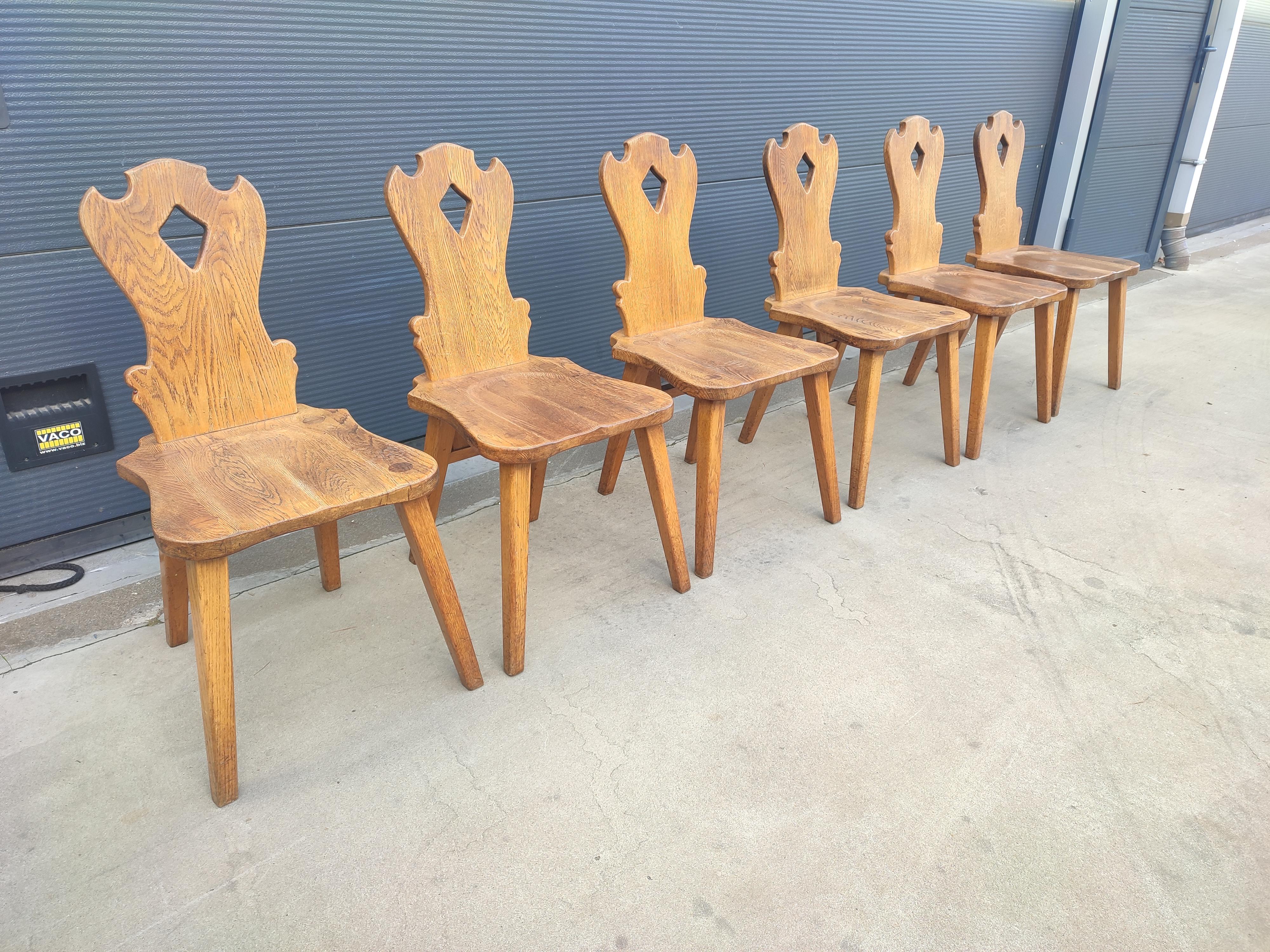 Brutalist Solid Oak Dining Chairs Set of 6 For Sale 5