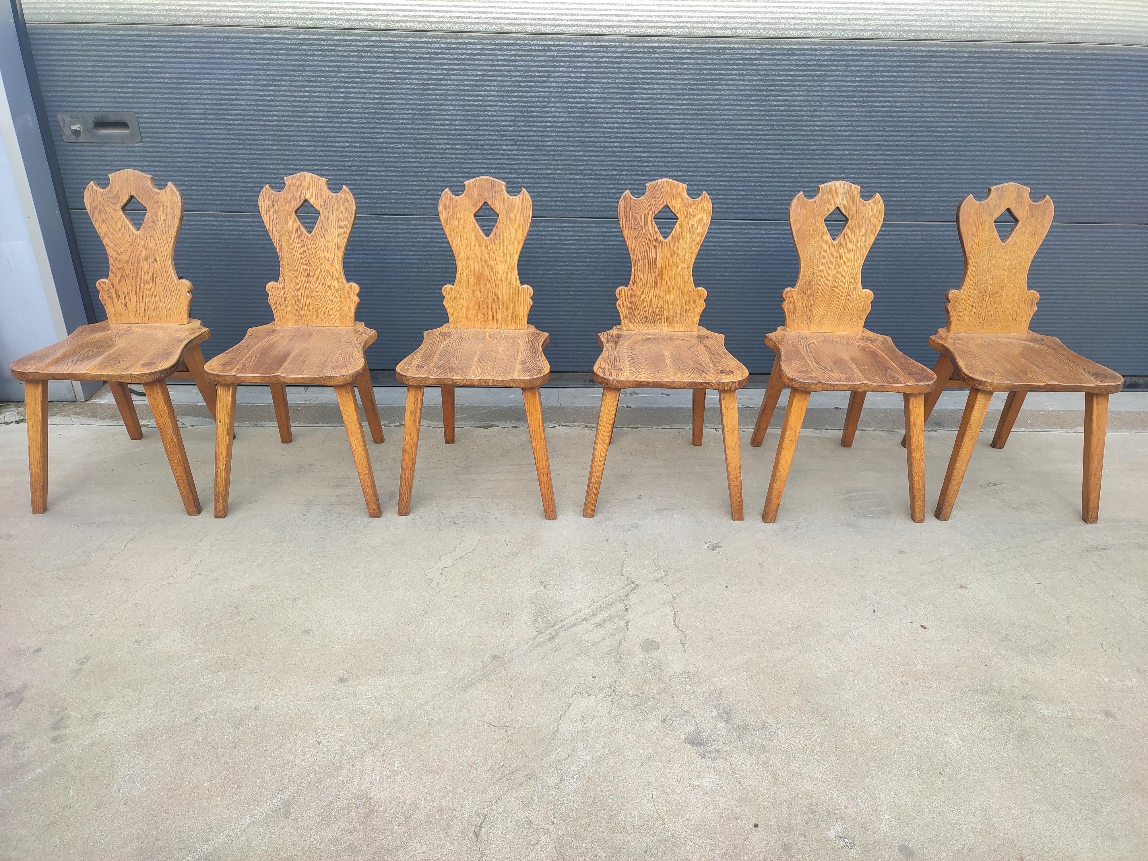 Brutalist Solid Oak Dining Chairs Set of 6 For Sale 6