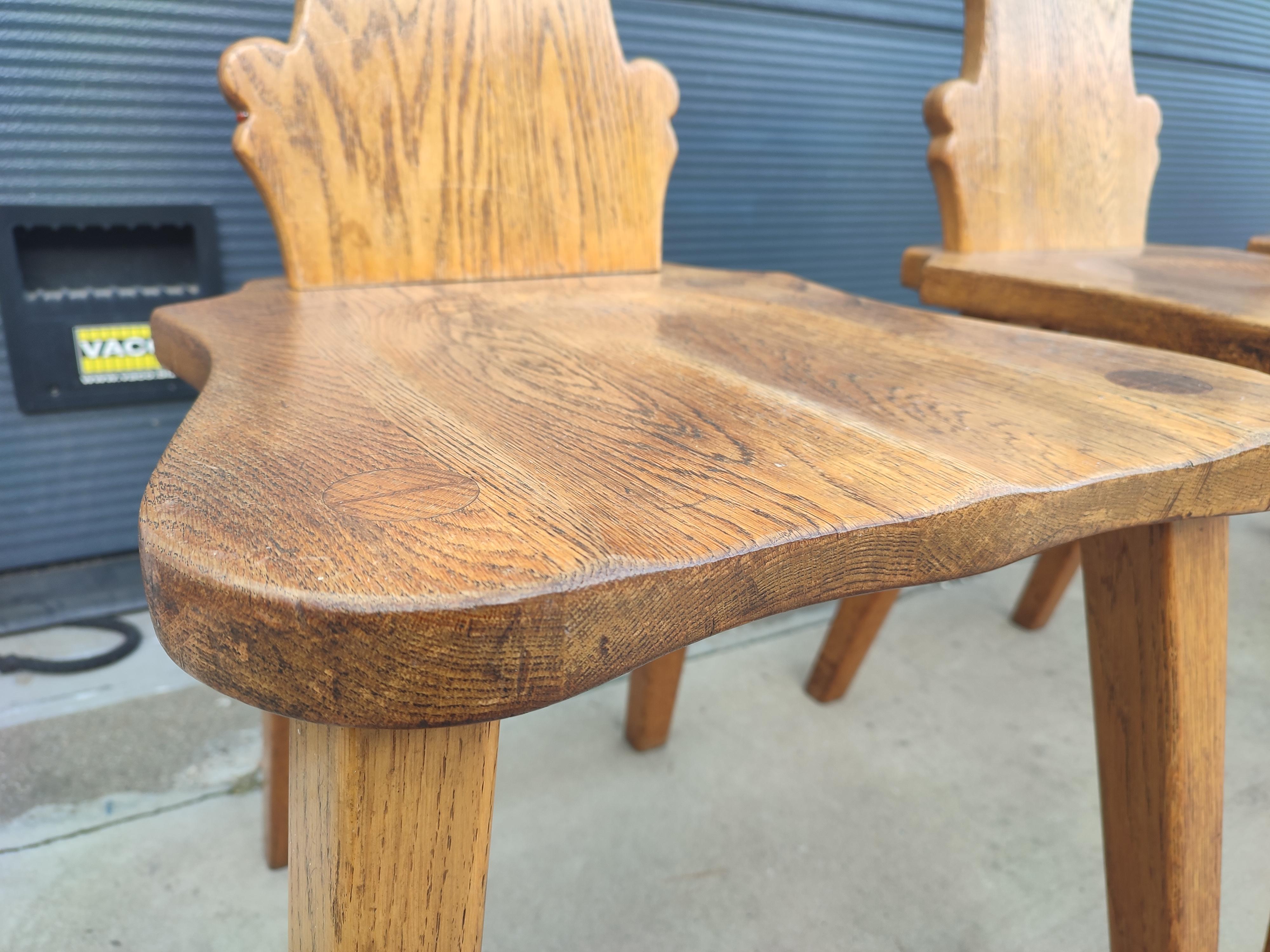 Brutalist Solid Oak Dining Chairs Set of 6 In Good Condition For Sale In Waasmunster, BE