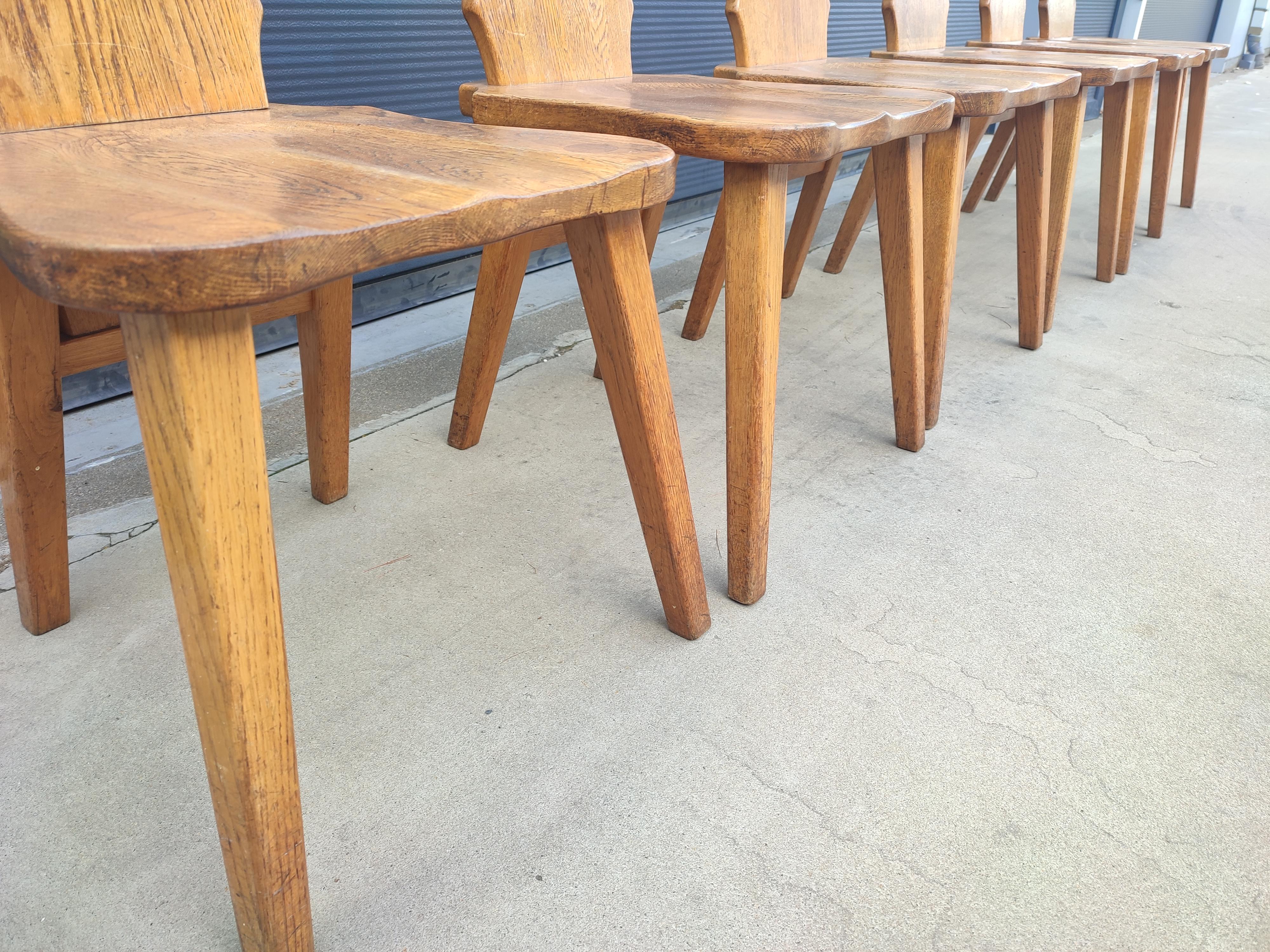 Mid-20th Century Brutalist Solid Oak Dining Chairs Set of 6 For Sale
