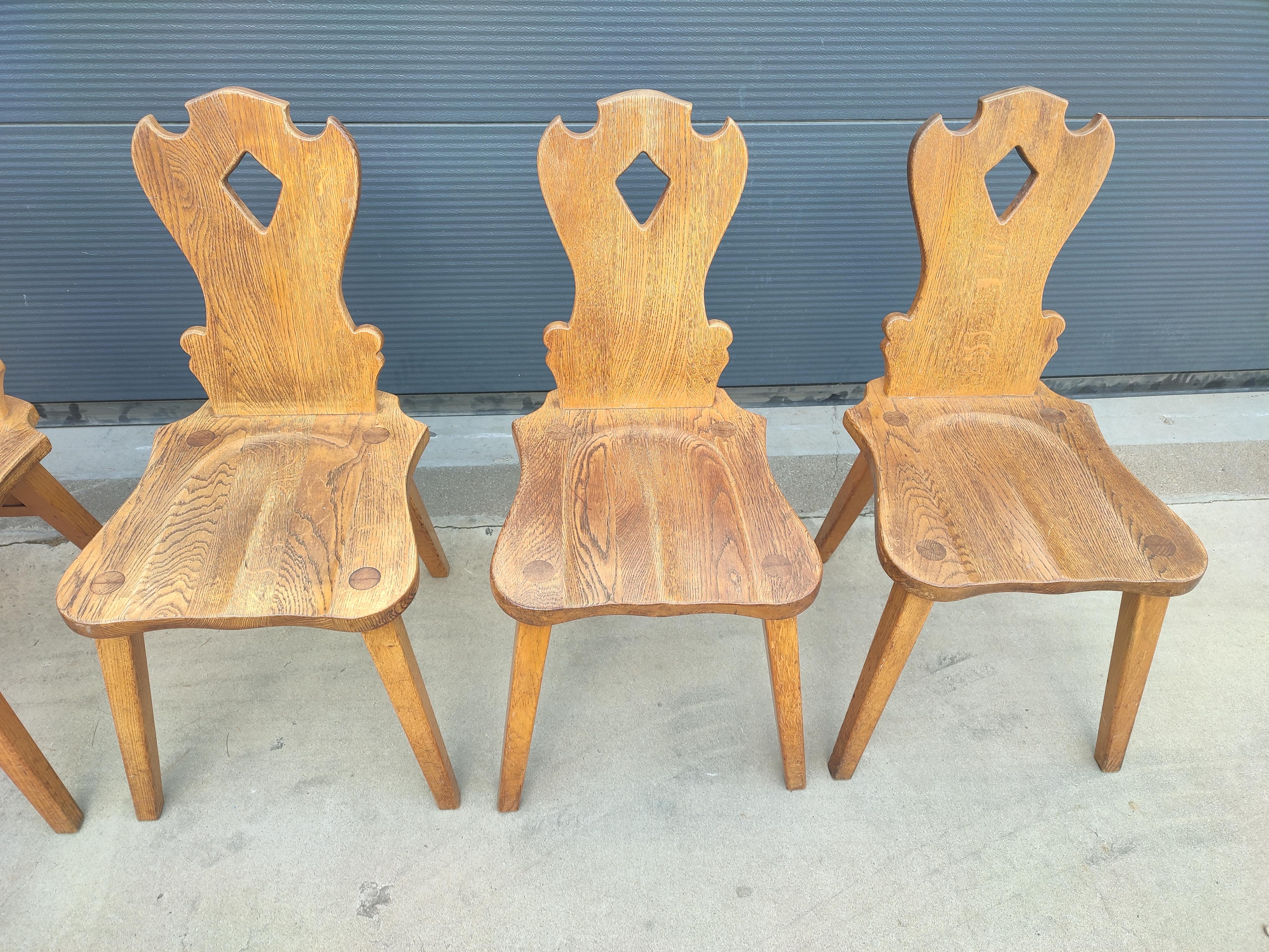 Brutalist Solid Oak Dining Chairs Set of 6 For Sale 3