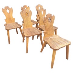 Vintage Brutalist Solid Oak Dining Chairs Set of 6