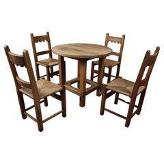 Brutalist solid oak dining room set