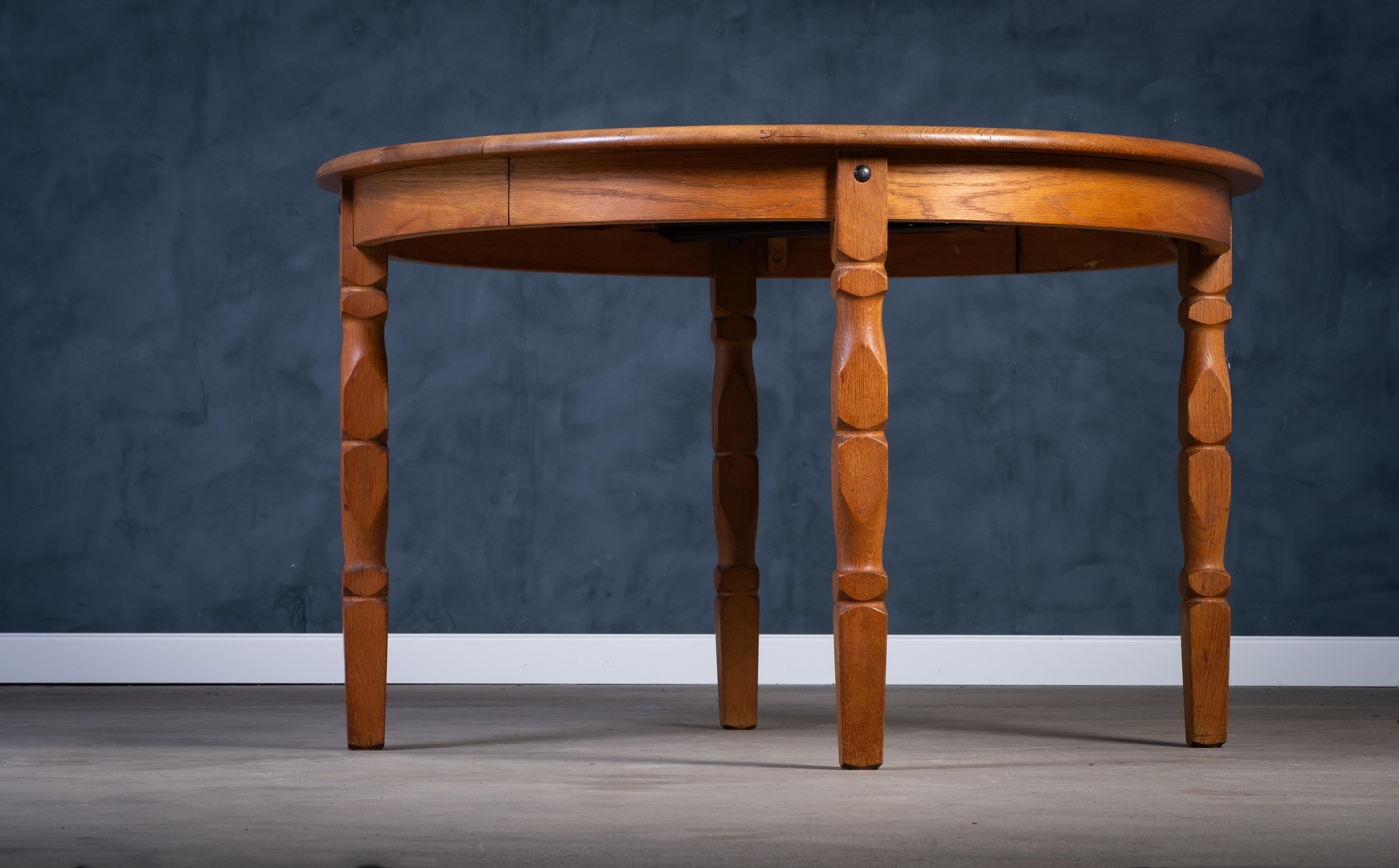 Brutalisme Brutalist Solid Oak Dining Table by Henning Kjærnulf, 1970s en vente