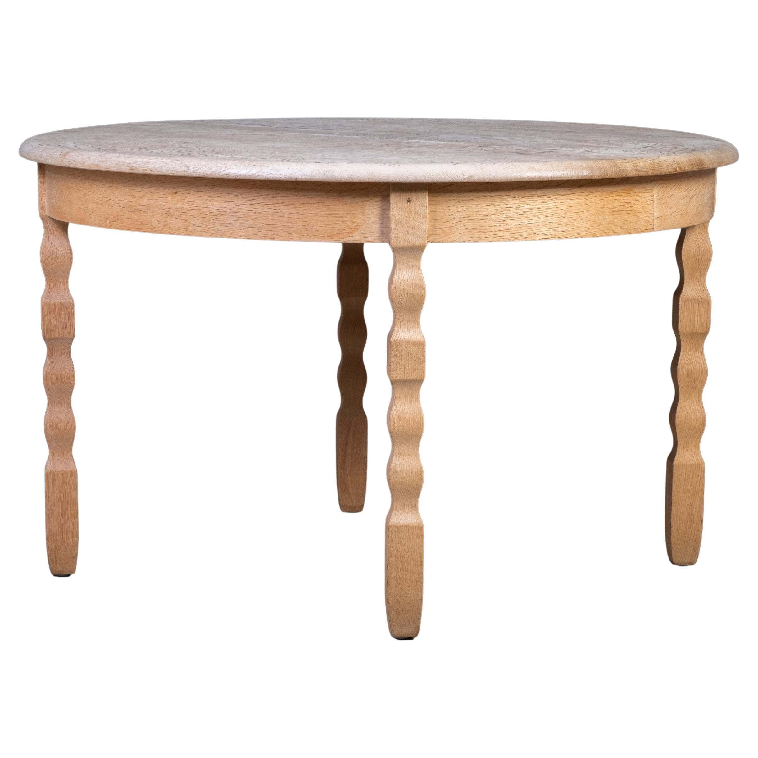 Brutalist Solid Oak Dining Table by Henning Kjærnulf, 1970s