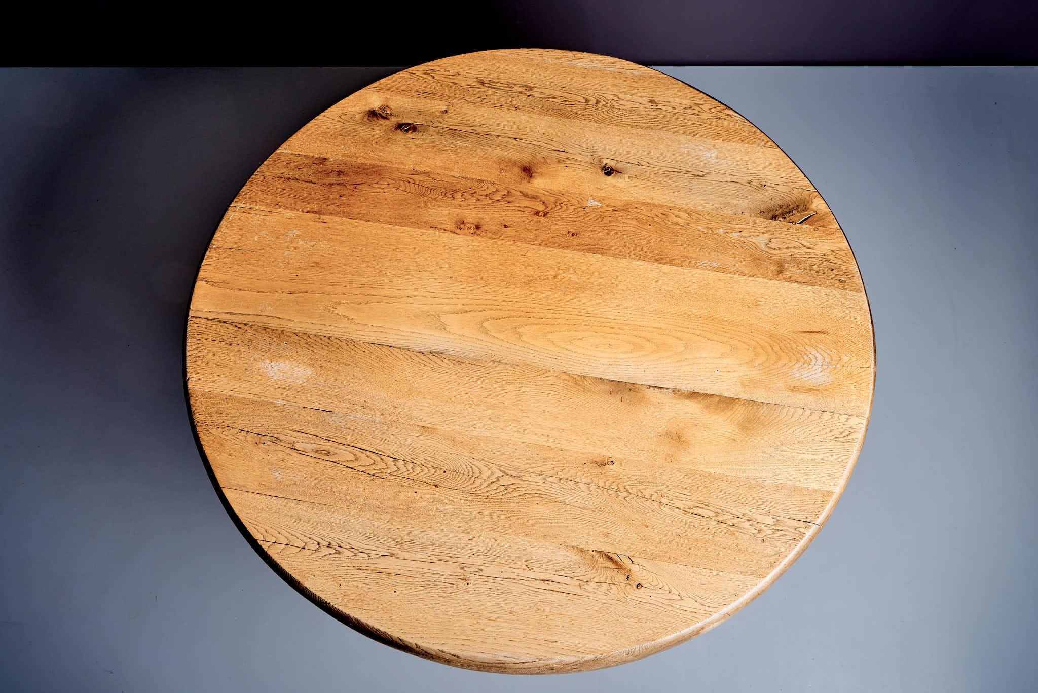 French Brutalist Solid Oak Dining Table For Sale