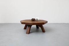 Brutalist Solid Oak Hexagon Coffee Table Inspired by Pierre Chapo