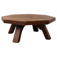 Brutalist Solid Oak Hexagon Coffee Table Inspired by Pierre Chapo