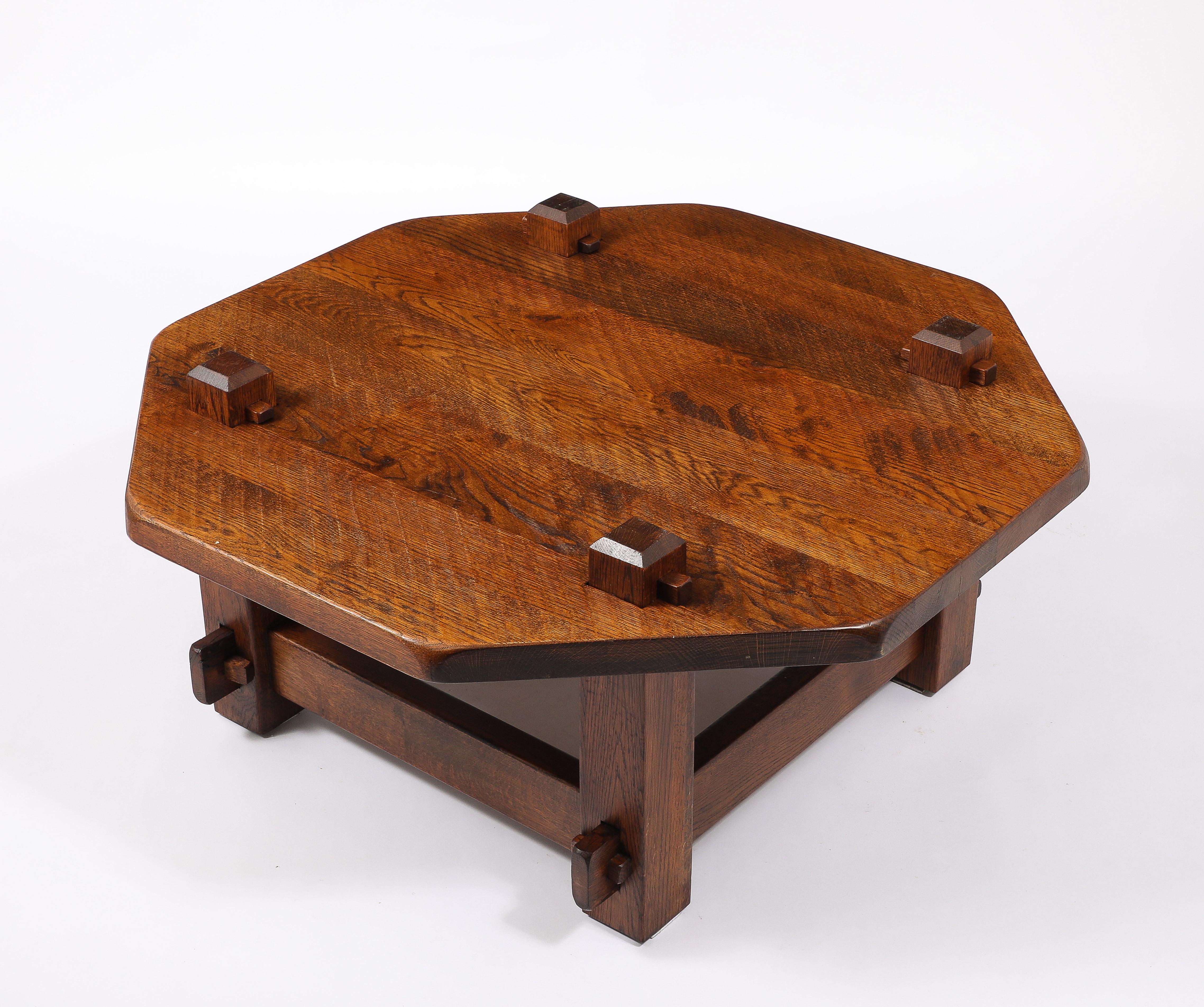Brutalist Solid Oak Keyed Table, France 1940's For Sale 6