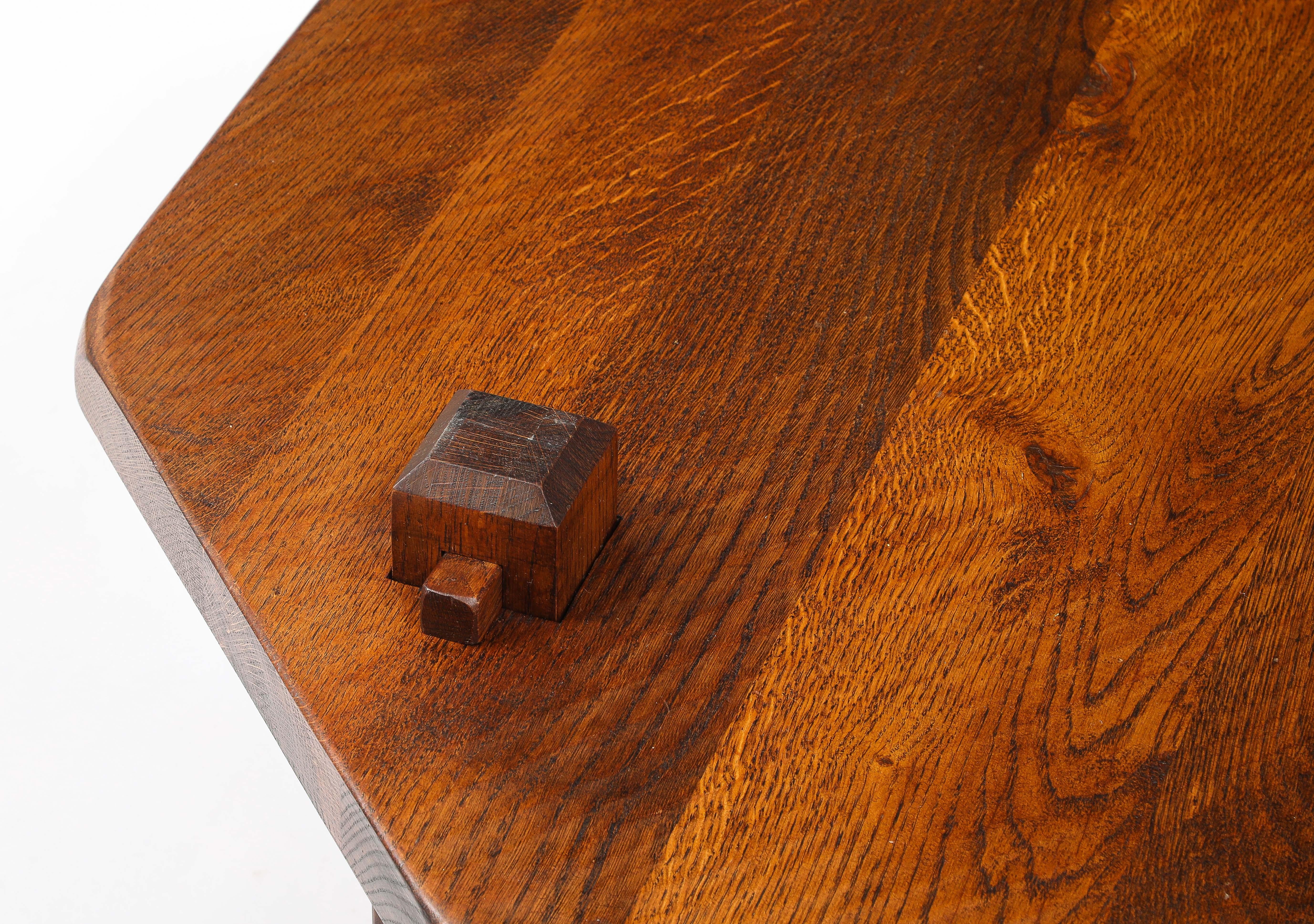 French Brutalist Solid Oak Keyed Table, France 1940's For Sale
