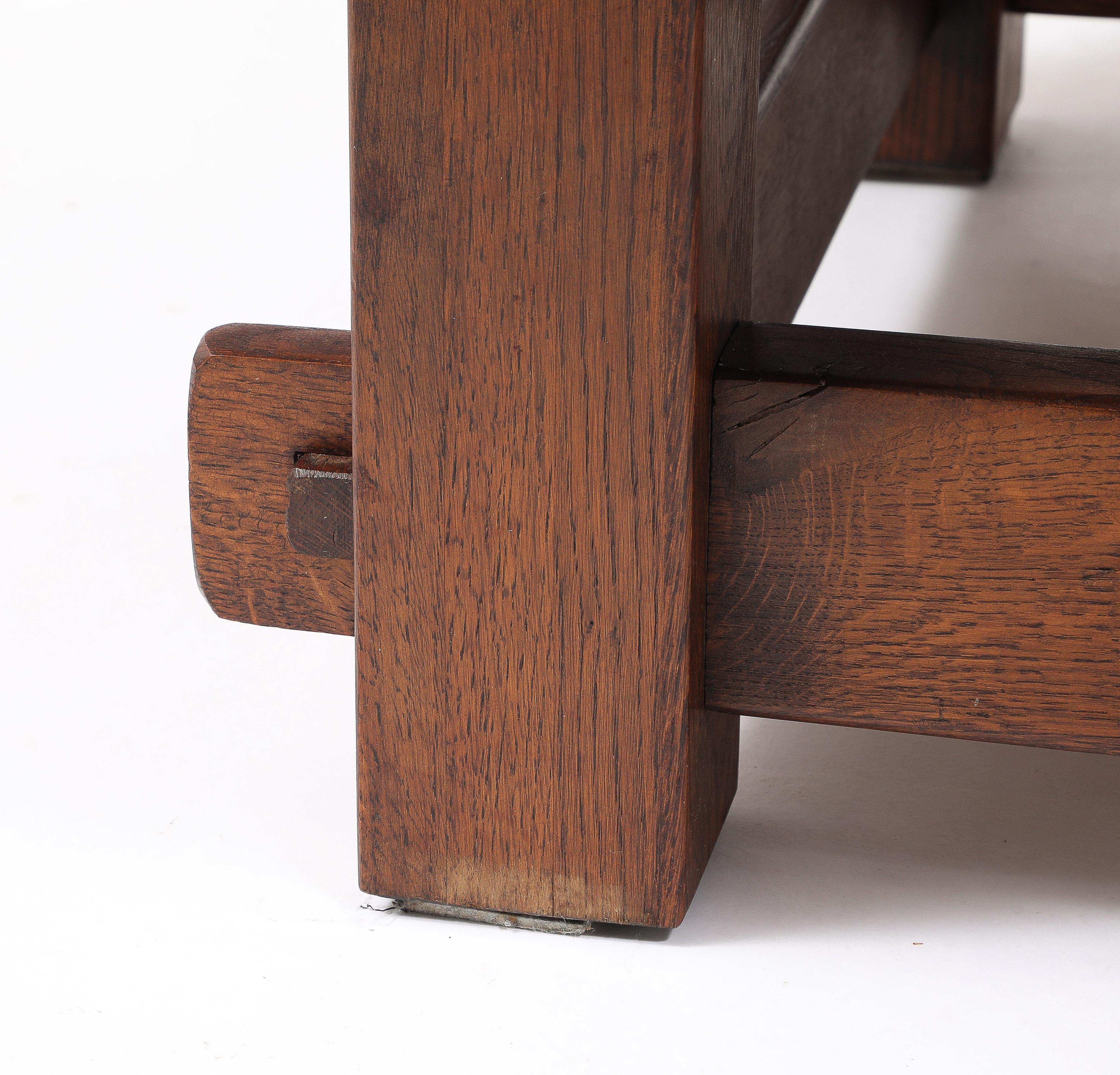 Brutalist Solid Oak Keyed Table, France 1940's In Good Condition For Sale In New York, NY