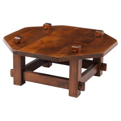 Brutalist Solid Oak Keyed Table, France 1940's