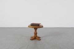 Brutalist Solid Oak Octagonal Pedestal Side Table