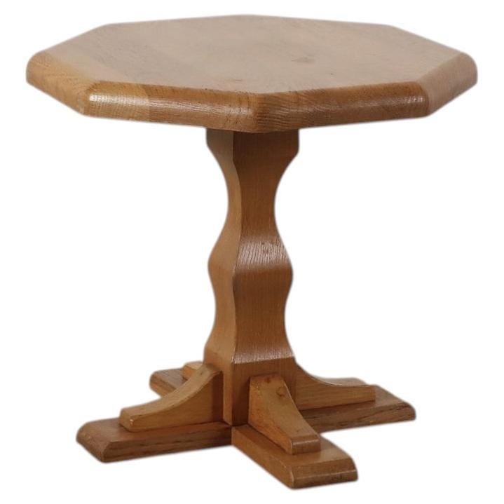 Brutalist Solid Oak Octagonal Pedestal Side Table For Sale