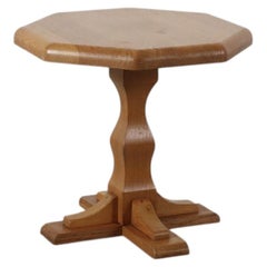 Brutalist Solid Oak Octagonal Pedestal Side Table