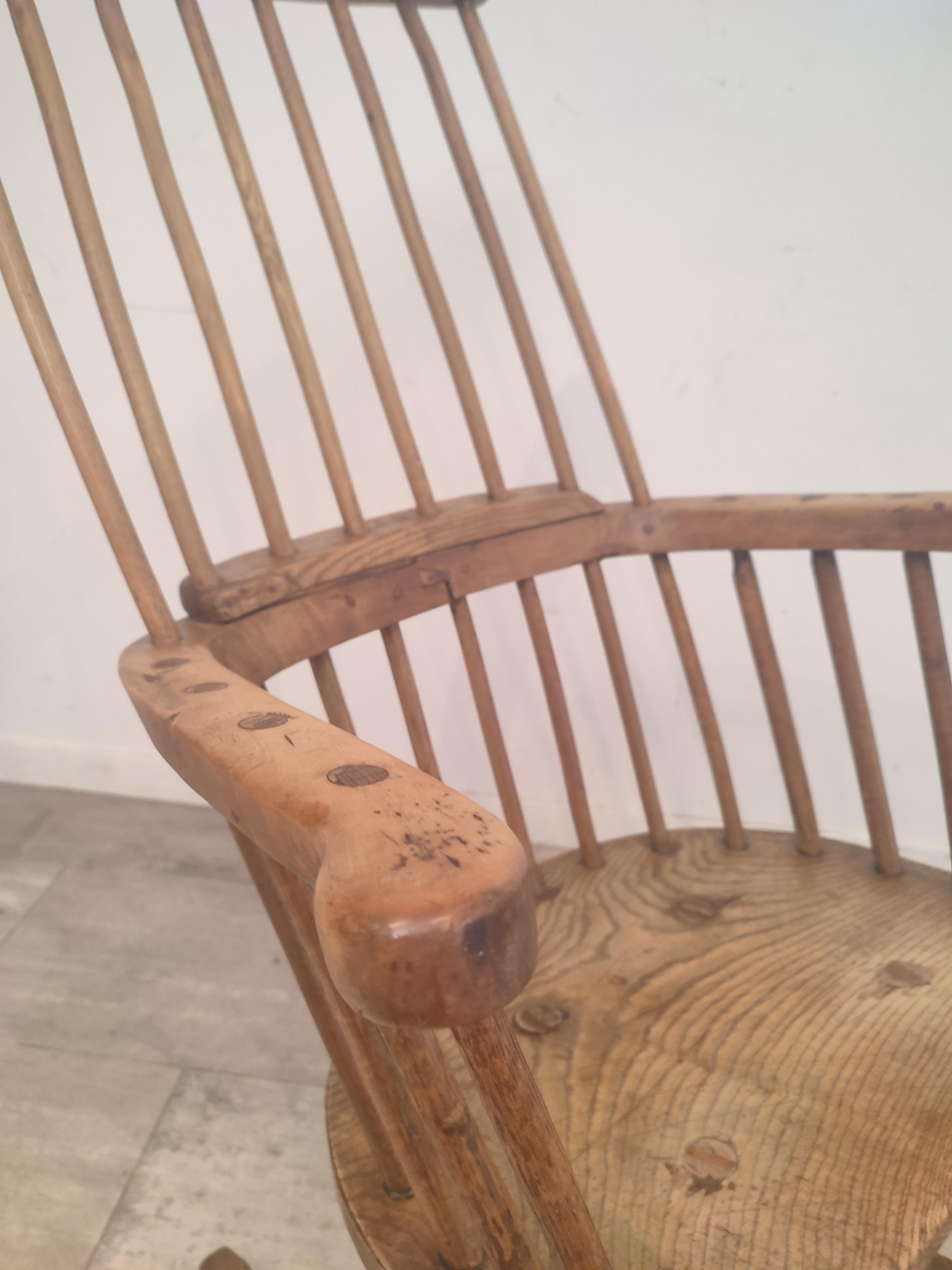 Hand-Crafted Brutalist Solid Oak Rocking Chair, French For Sale