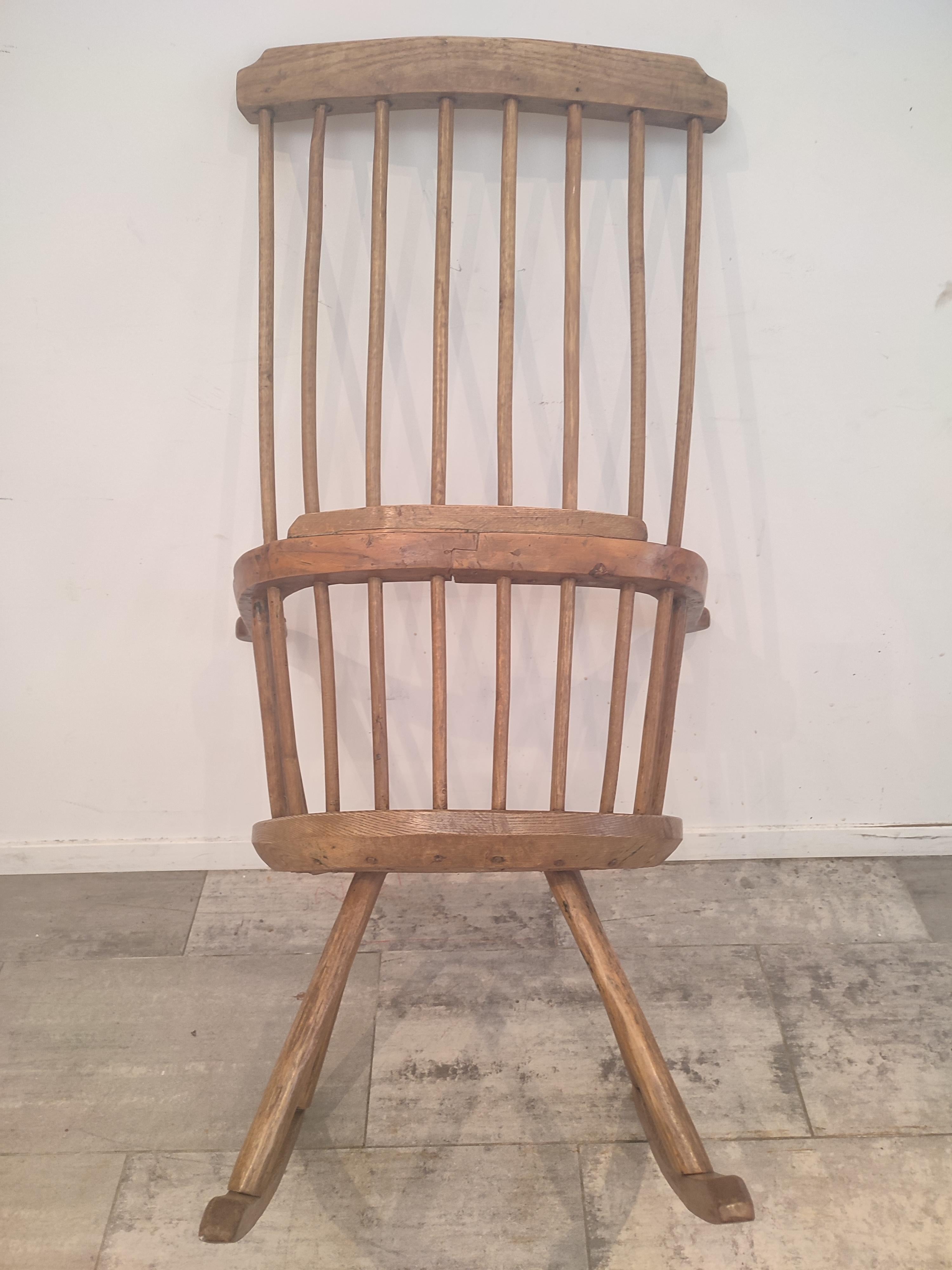 Brutalist Solid Oak Rocking Chair, French For Sale 3