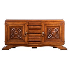Brutalist Solid Oak Sideboard, Dudouyt, France, 1940s