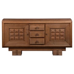 1940s sideboard Used Brutalist Solid Oak Sideboard, Dudouyt, France, 1940s