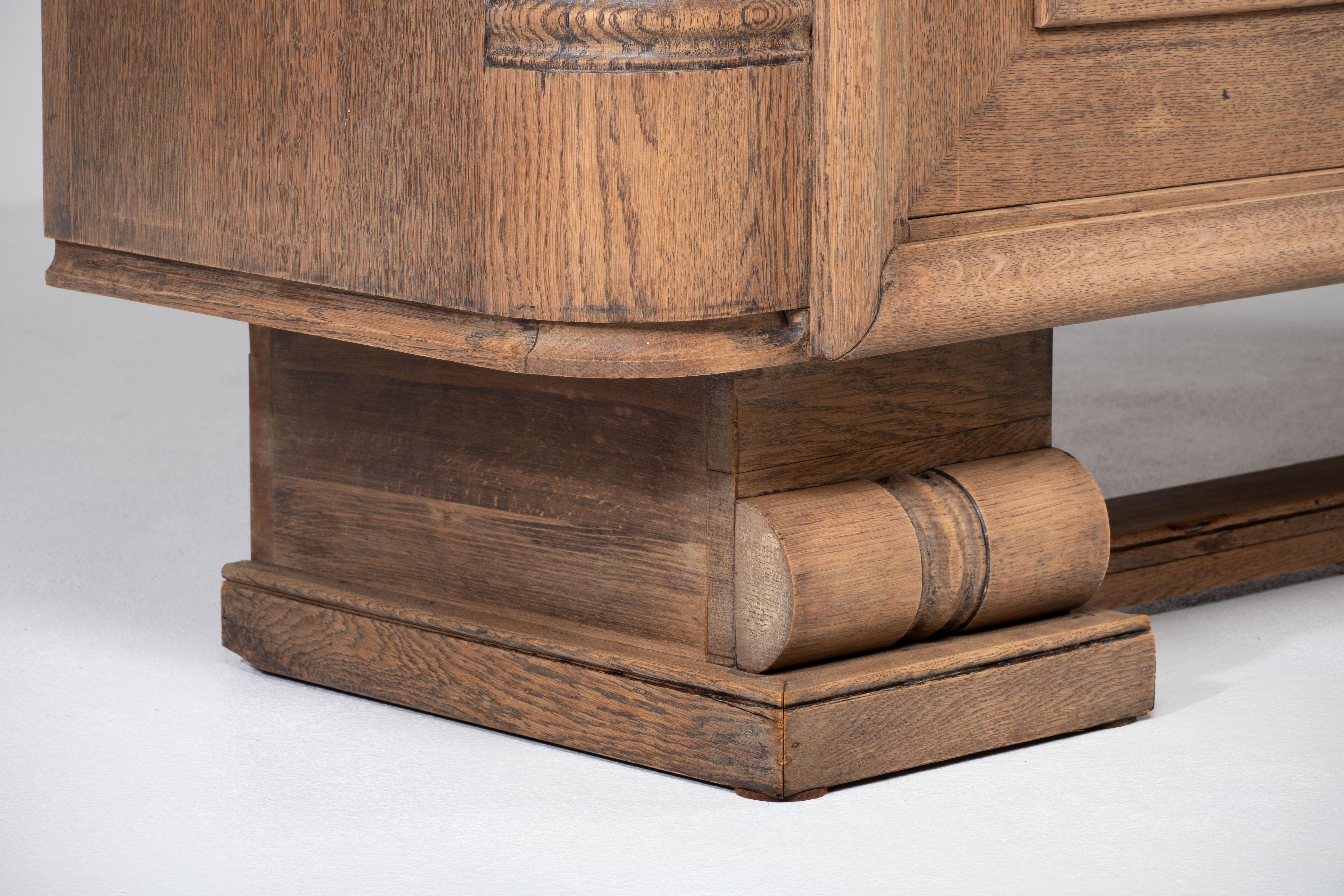 Brutalist Solid Oak Sideboard, France, 1940s For Sale 4