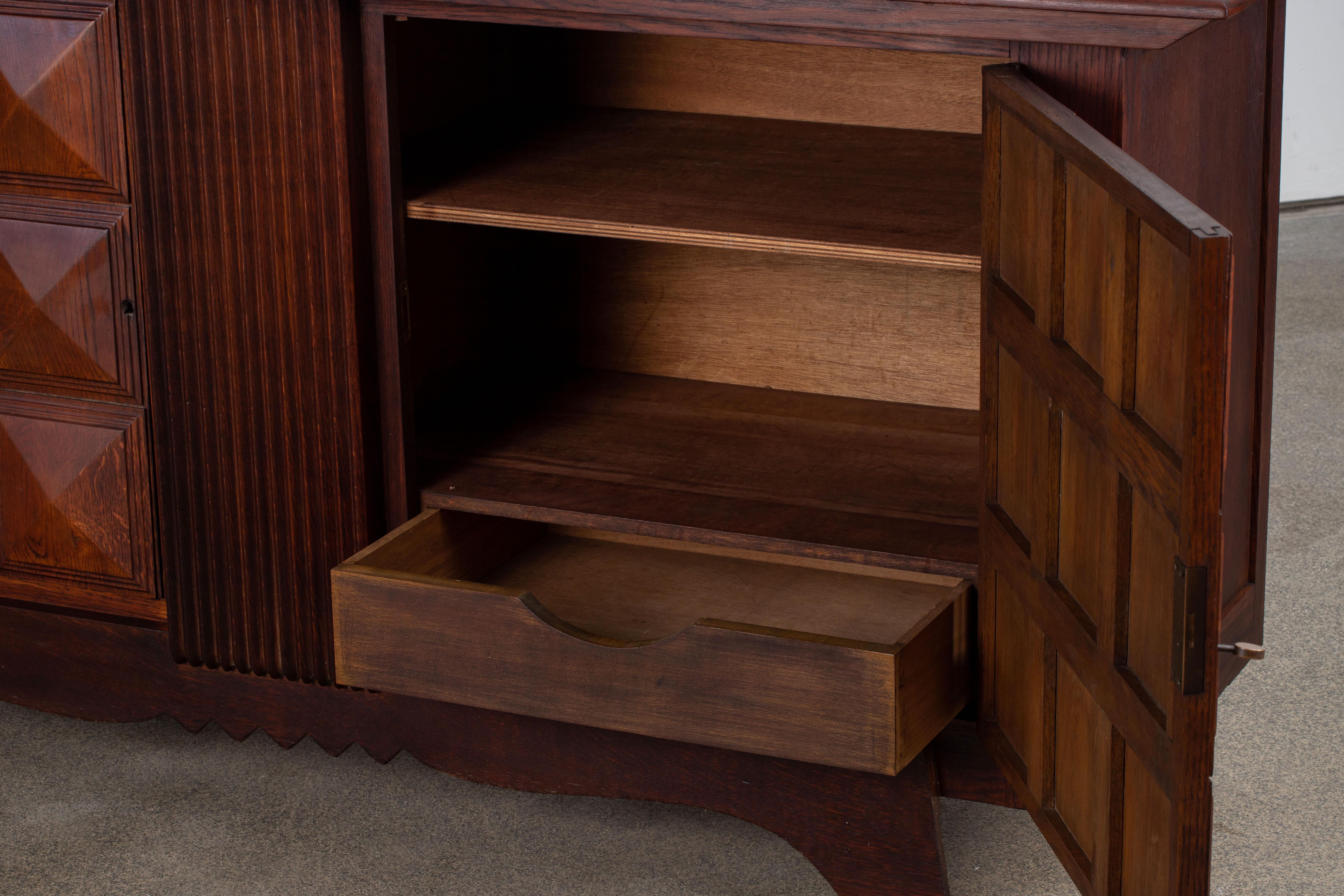 Brutalist Solid Oak Sideboard, France, 1940s For Sale 5