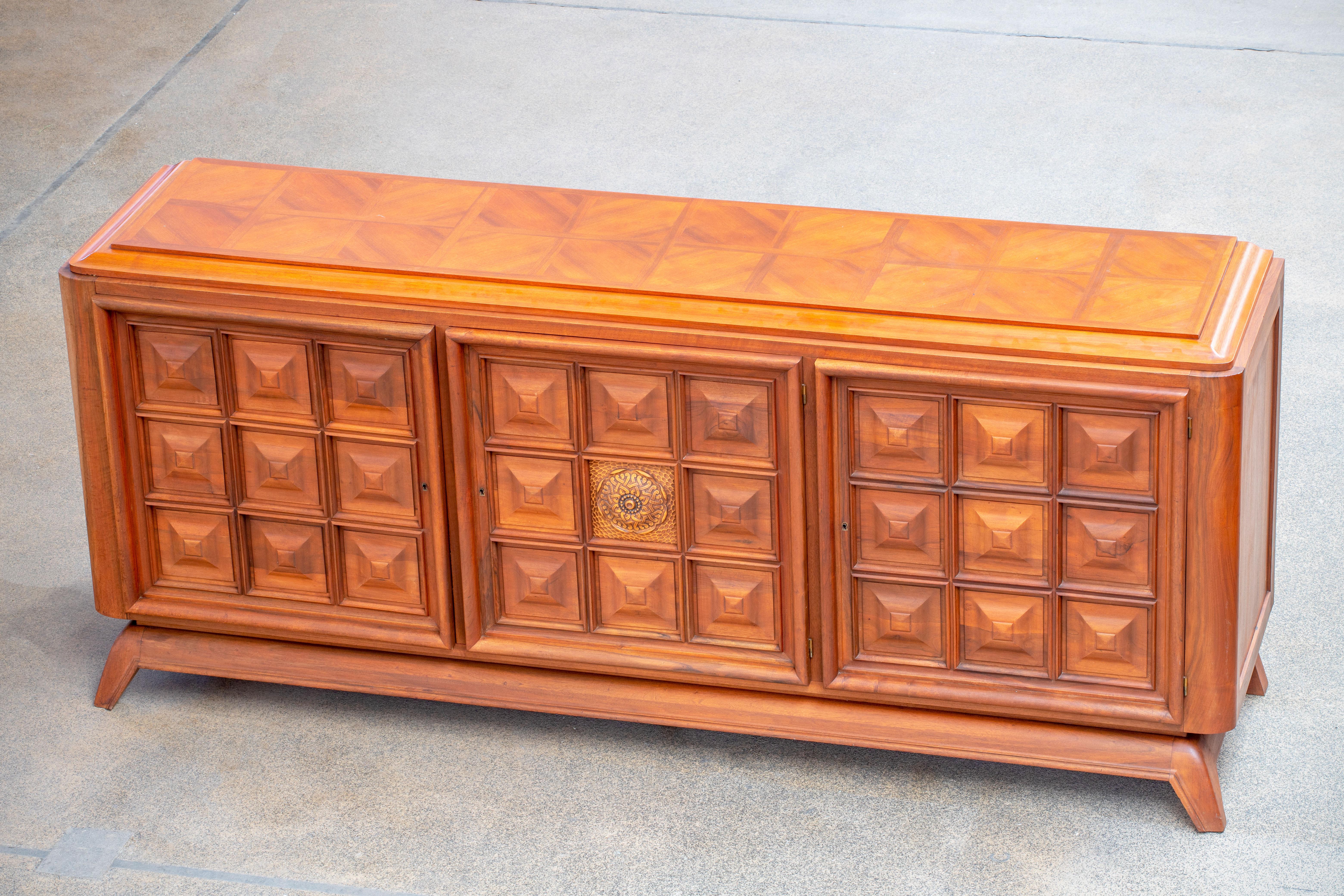 Brutalist Solid Oak Sideboard, France, 1940s 9
