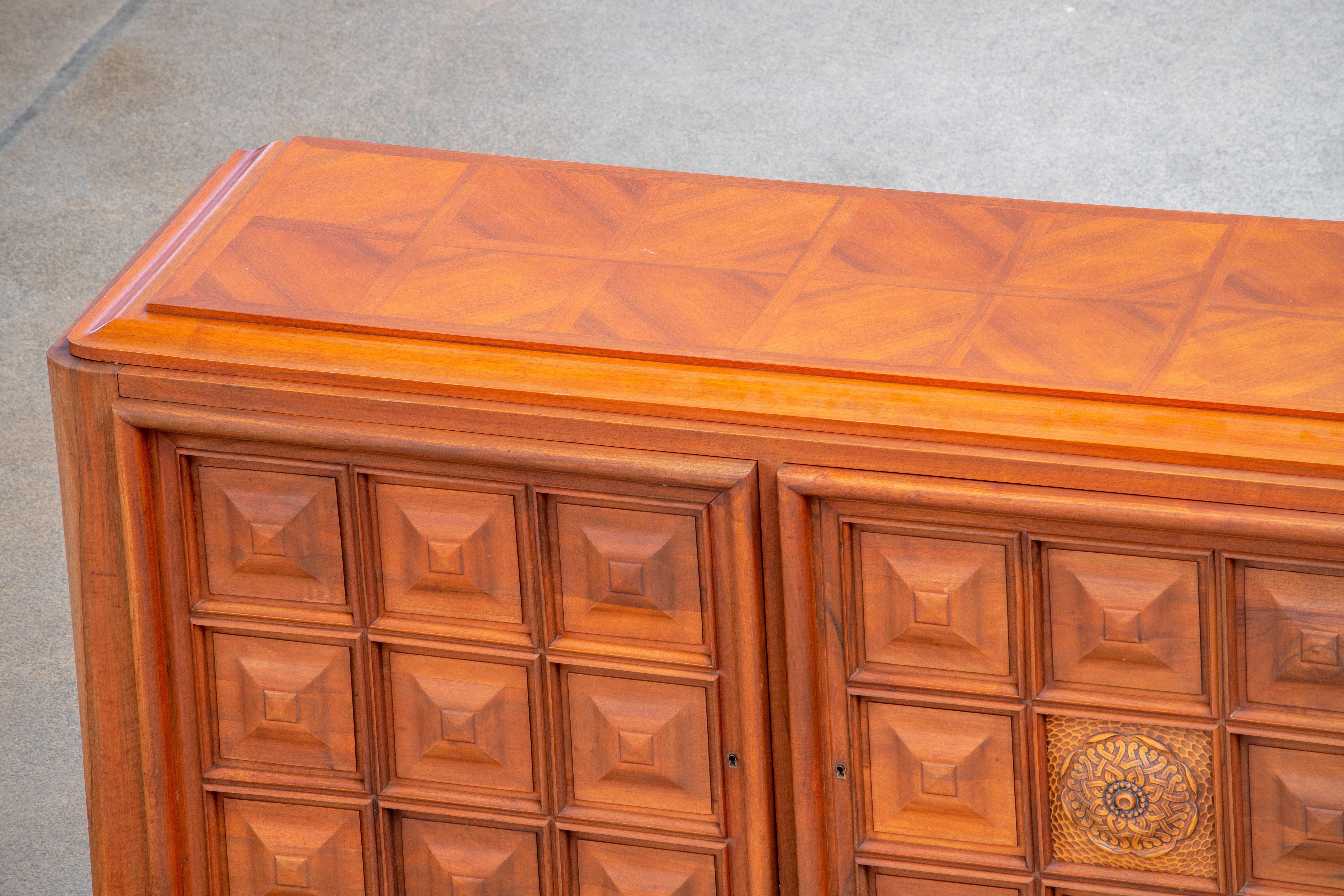 Brutalist Solid Oak Sideboard, France, 1940s 10