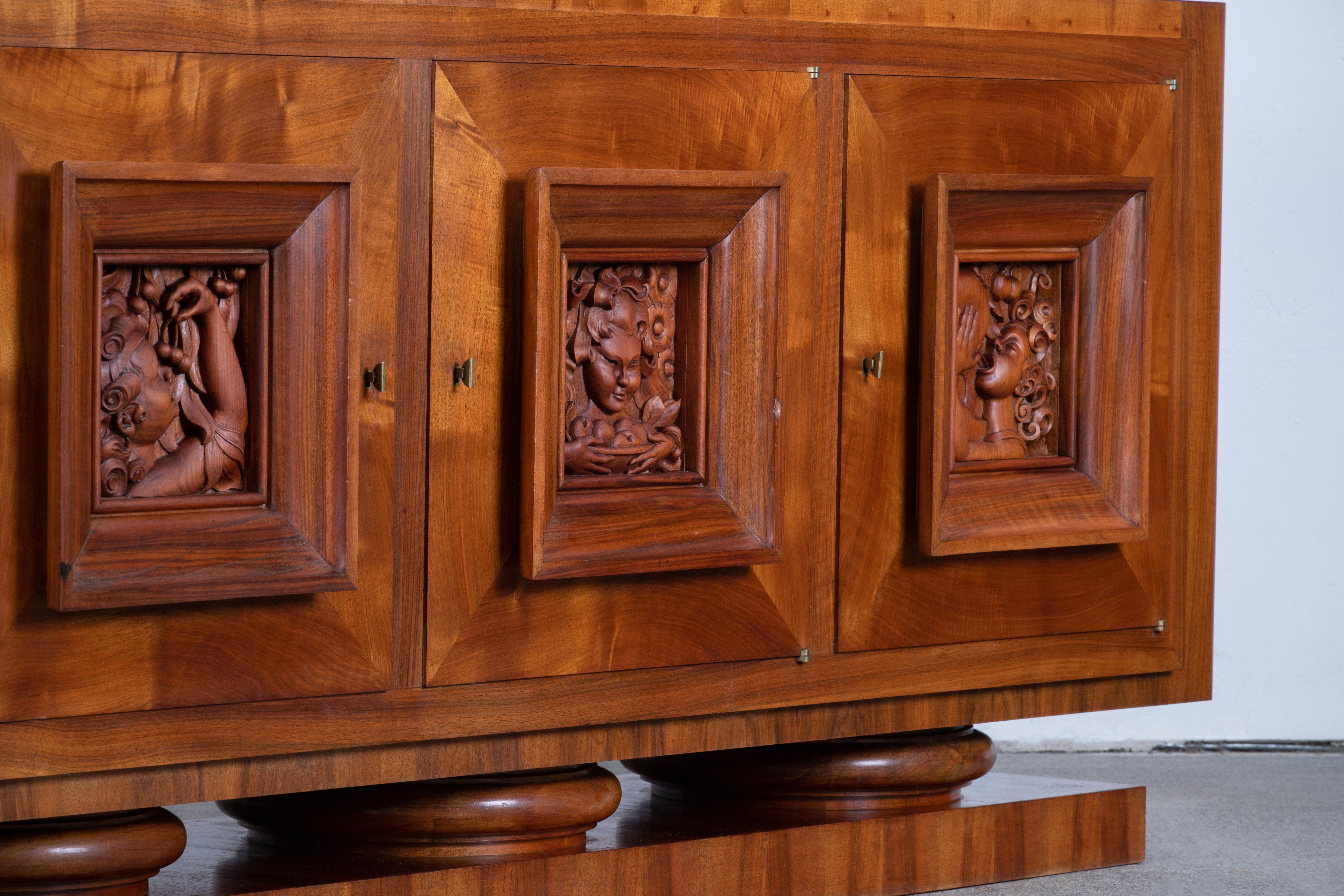 Brutalist Solid Oak Sideboard, France, 1940s 13