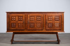 Brutalist Solid Oak Sideboard, France, 1940s