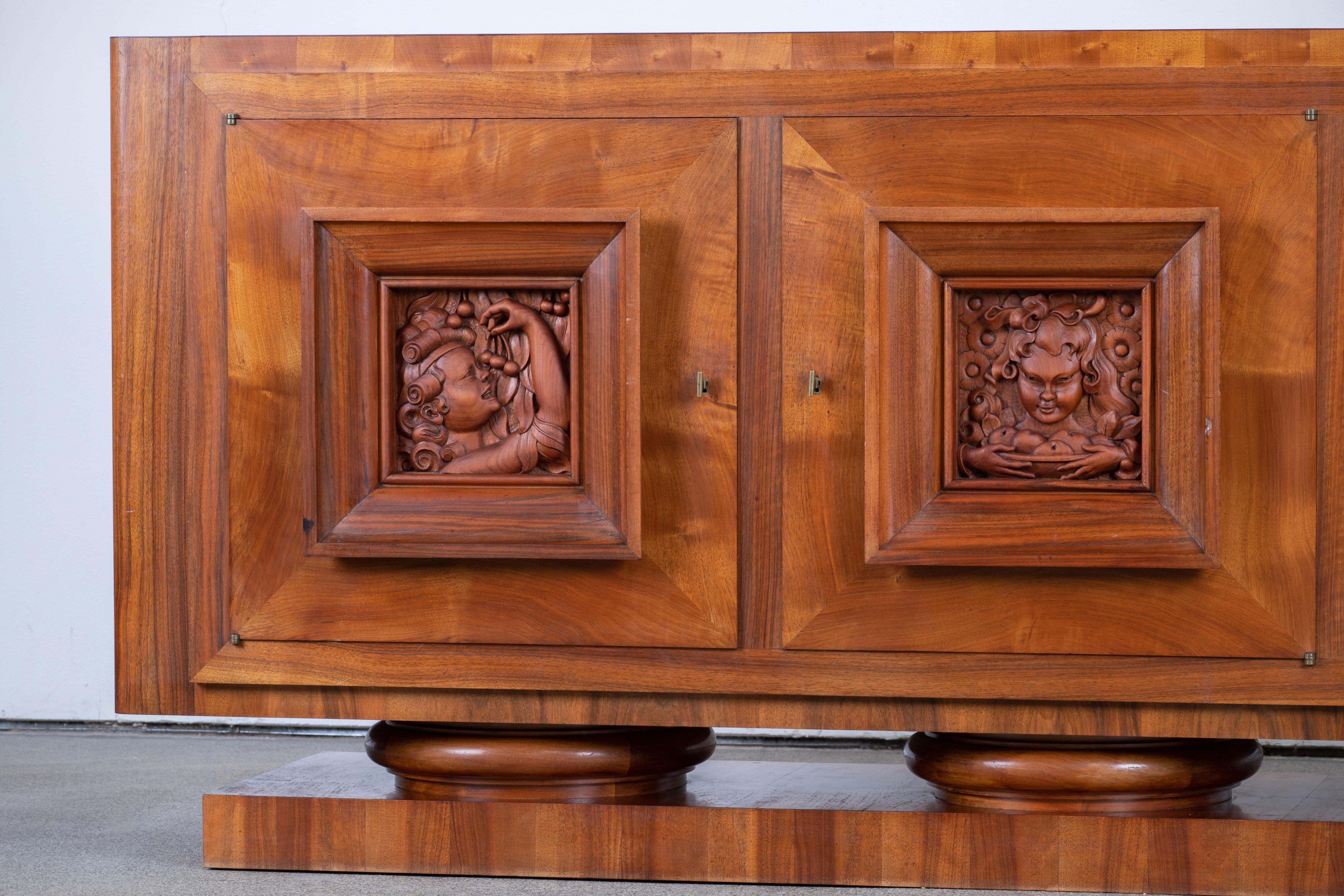 Brutalist Solid Oak Sideboard, France, 1940s 2