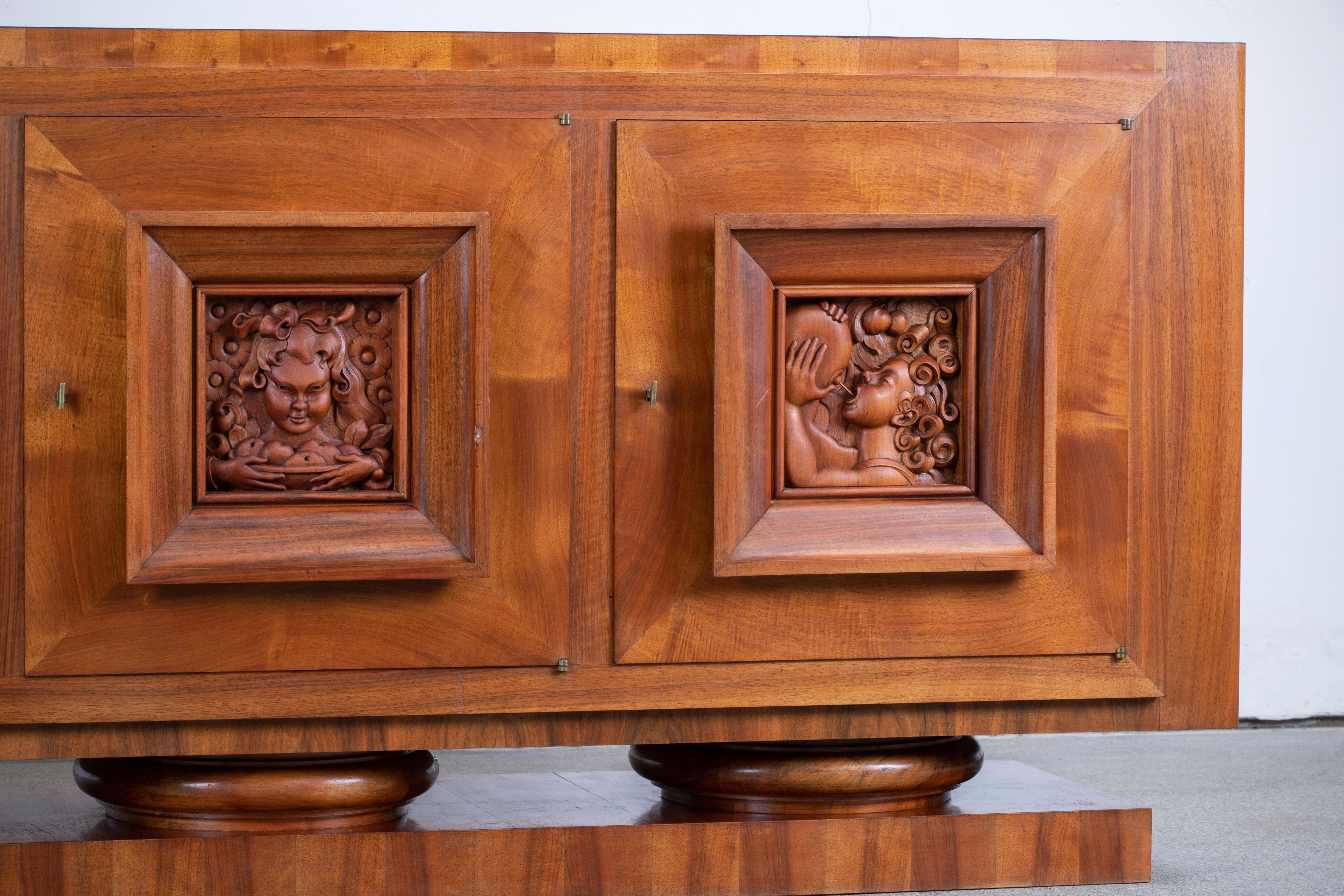 Brutalist Solid Oak Sideboard, France, 1940s 3