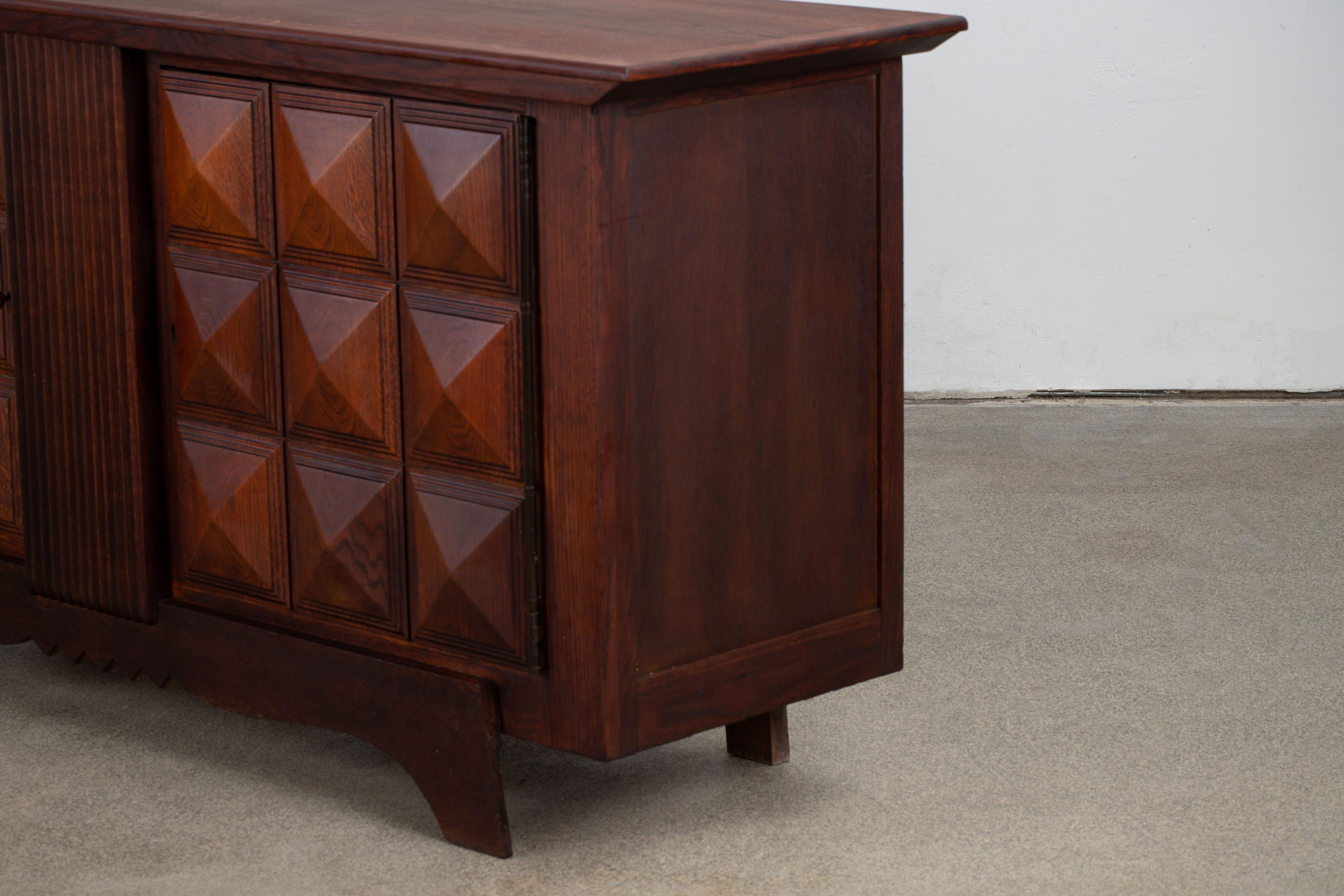 Brutalist Solid Oak Sideboard, France, 1940s 3