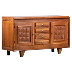 Brutalist Solid Oak Sideboard, France, 1940s