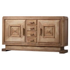 Brutalist Solid Oak Sideboard, France, 1940s