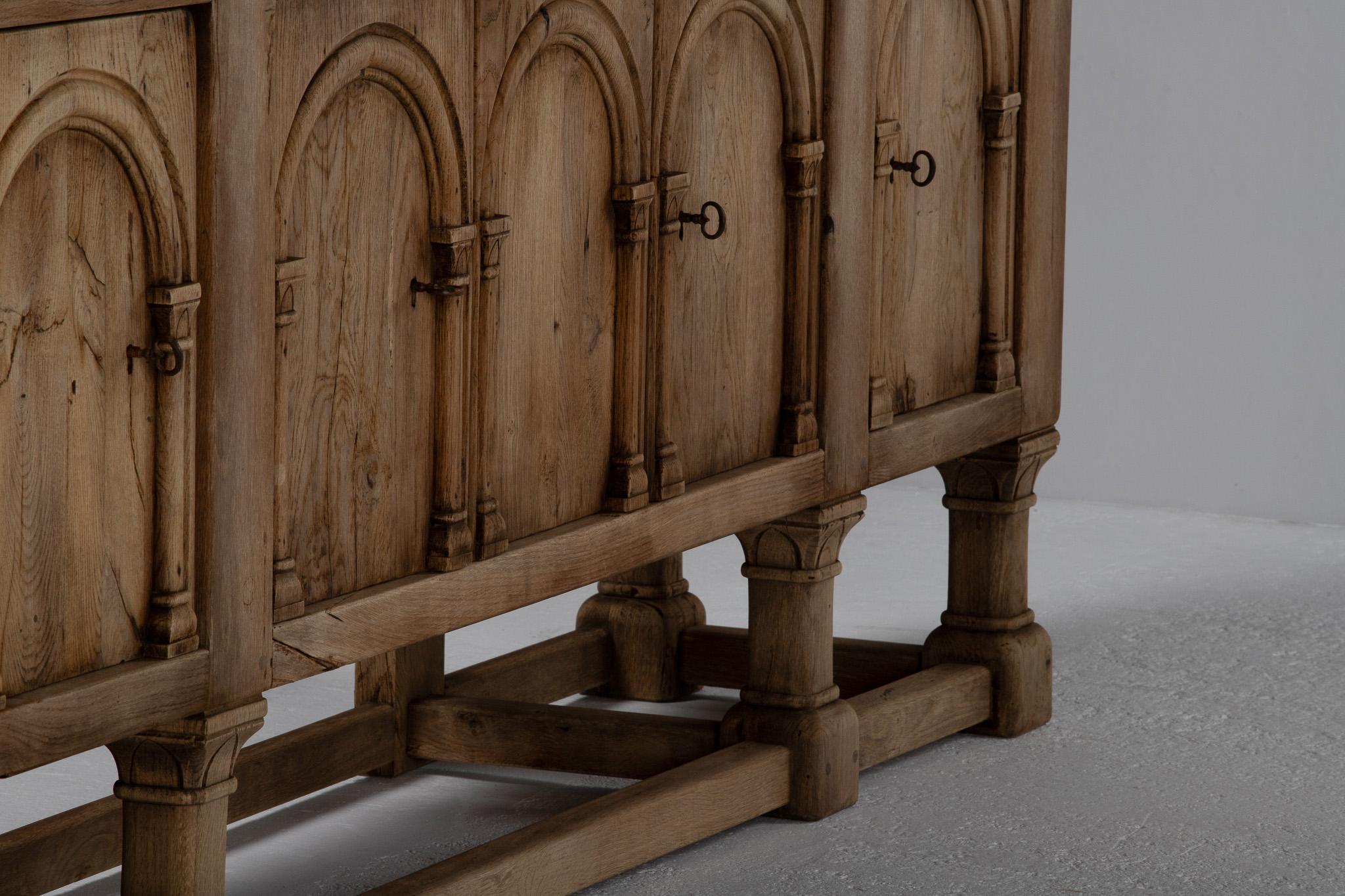Brutalist Solid Oak Sideboard, Spain, 19th Century For Sale 6