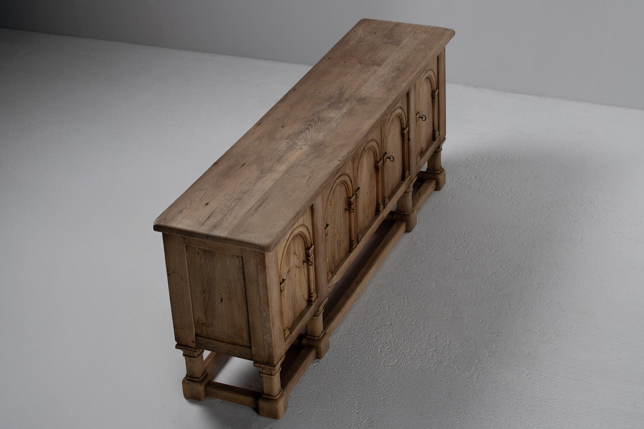 Brutalist Solid Oak Sideboard, Spain, 19th Century For Sale 9