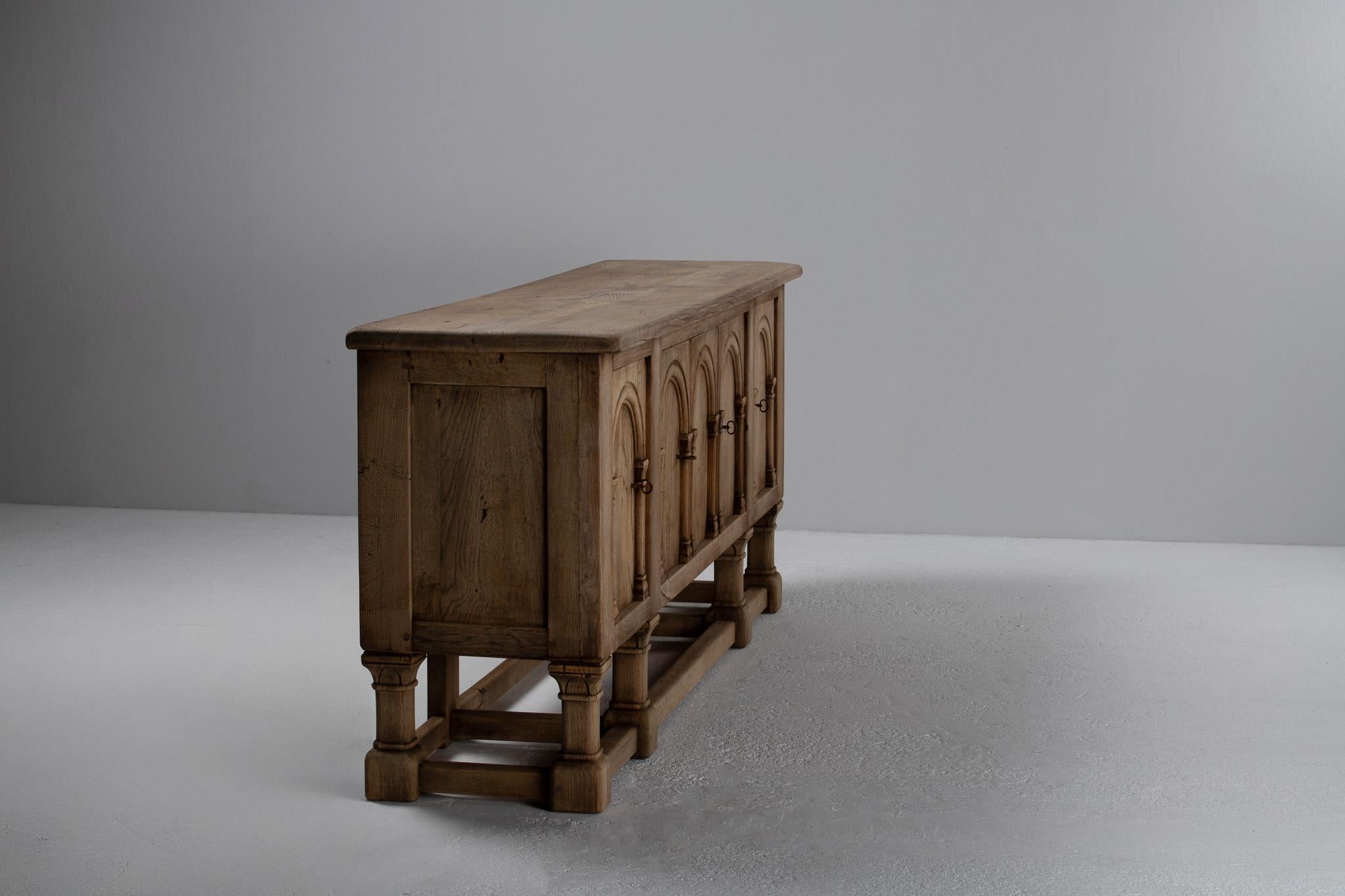 Brutalist Solid Oak Sideboard, Spain, 19th Century For Sale 10