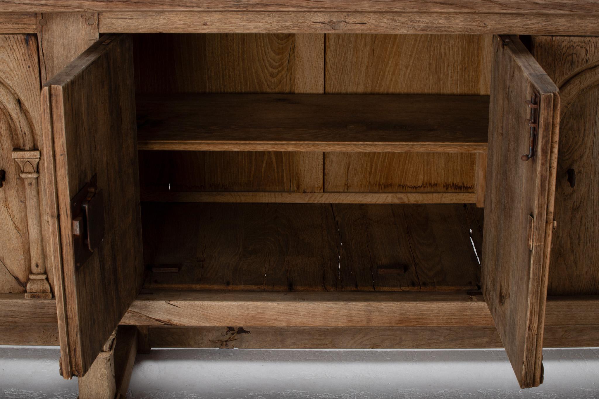 Brutalist Solid Oak Sideboard, Spain, 19th Century For Sale 11